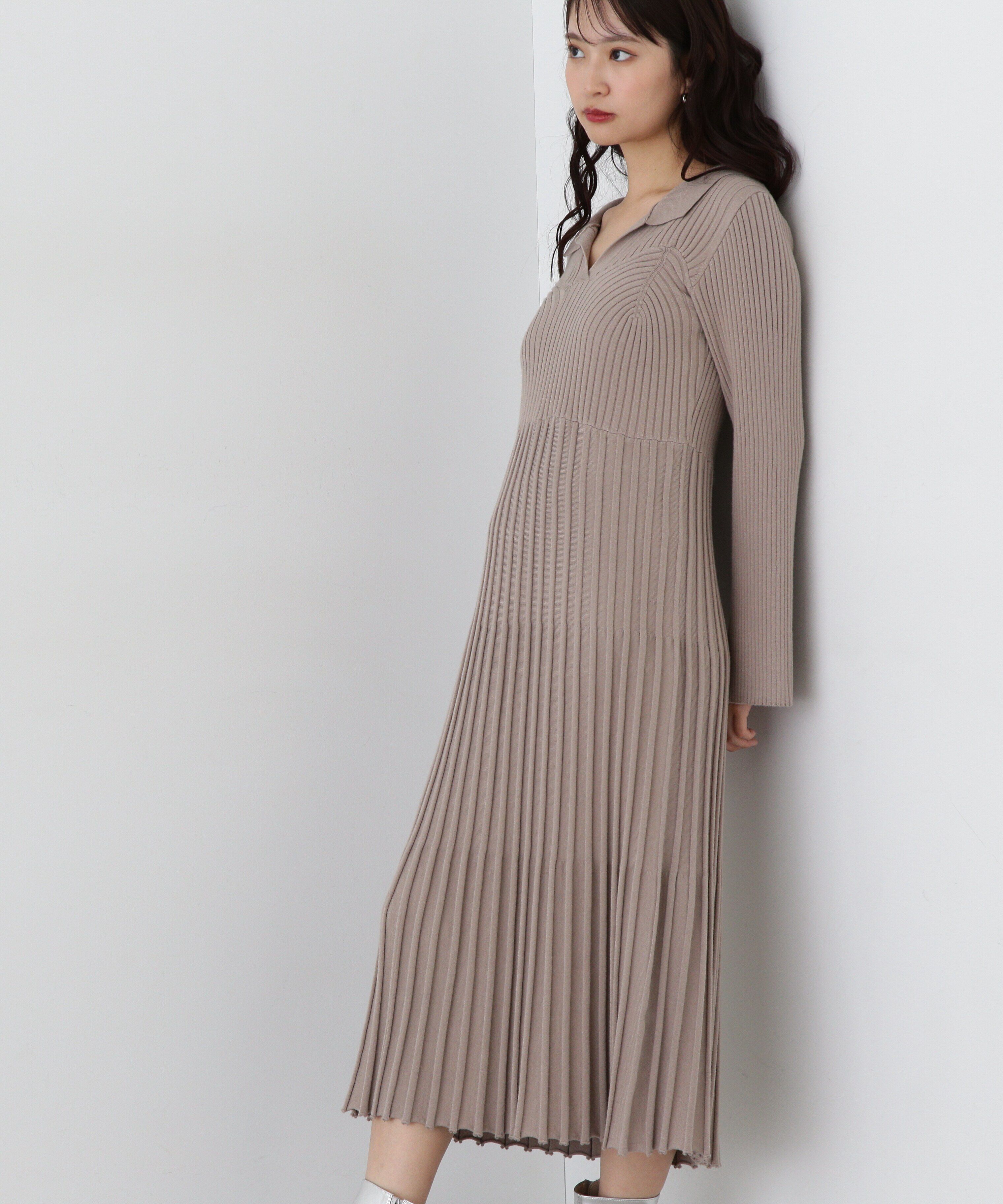  「スキッパーポロニットワンピース」|ワンピース|