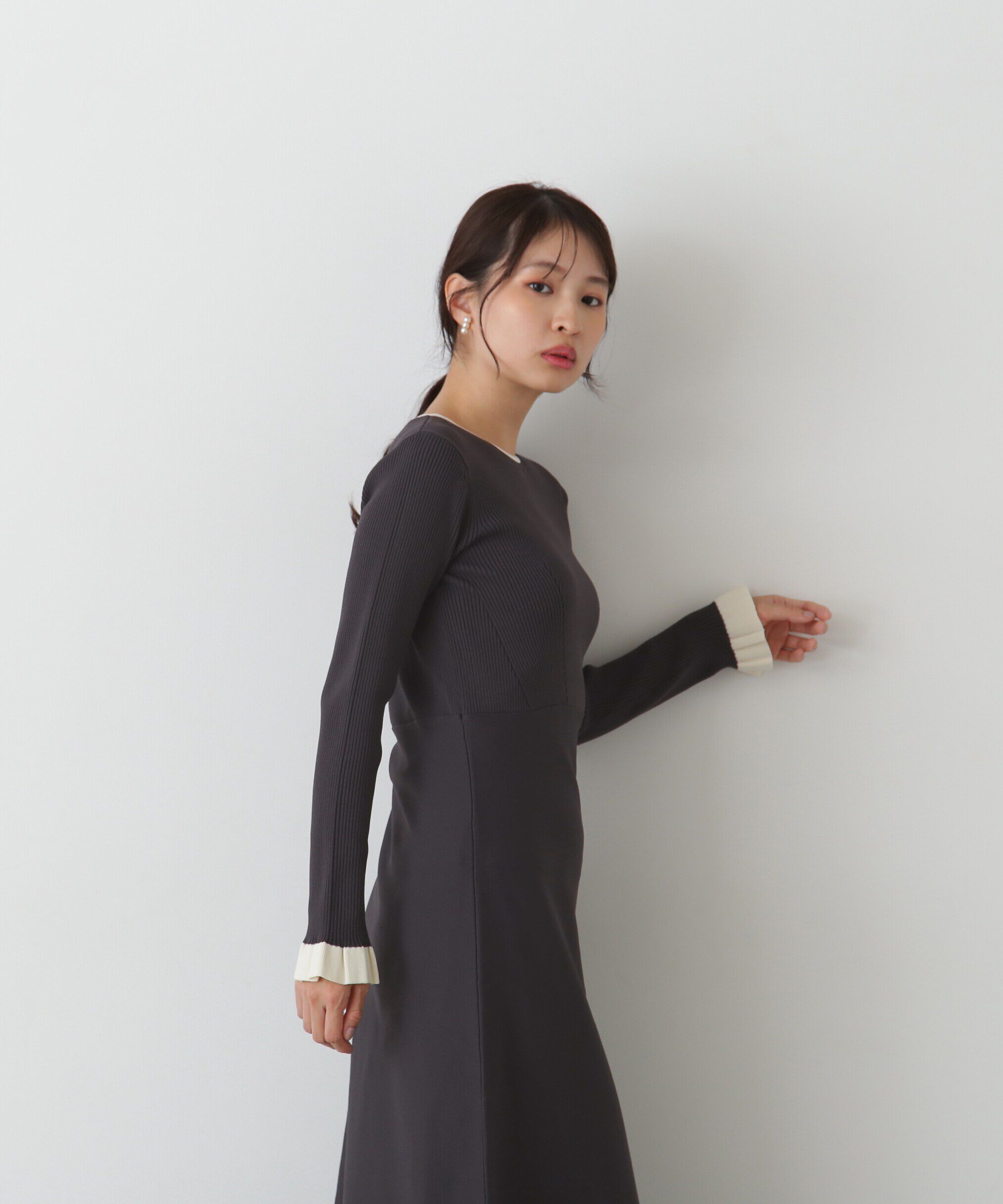  「バイカラーニットワンピース」|ワンピース|