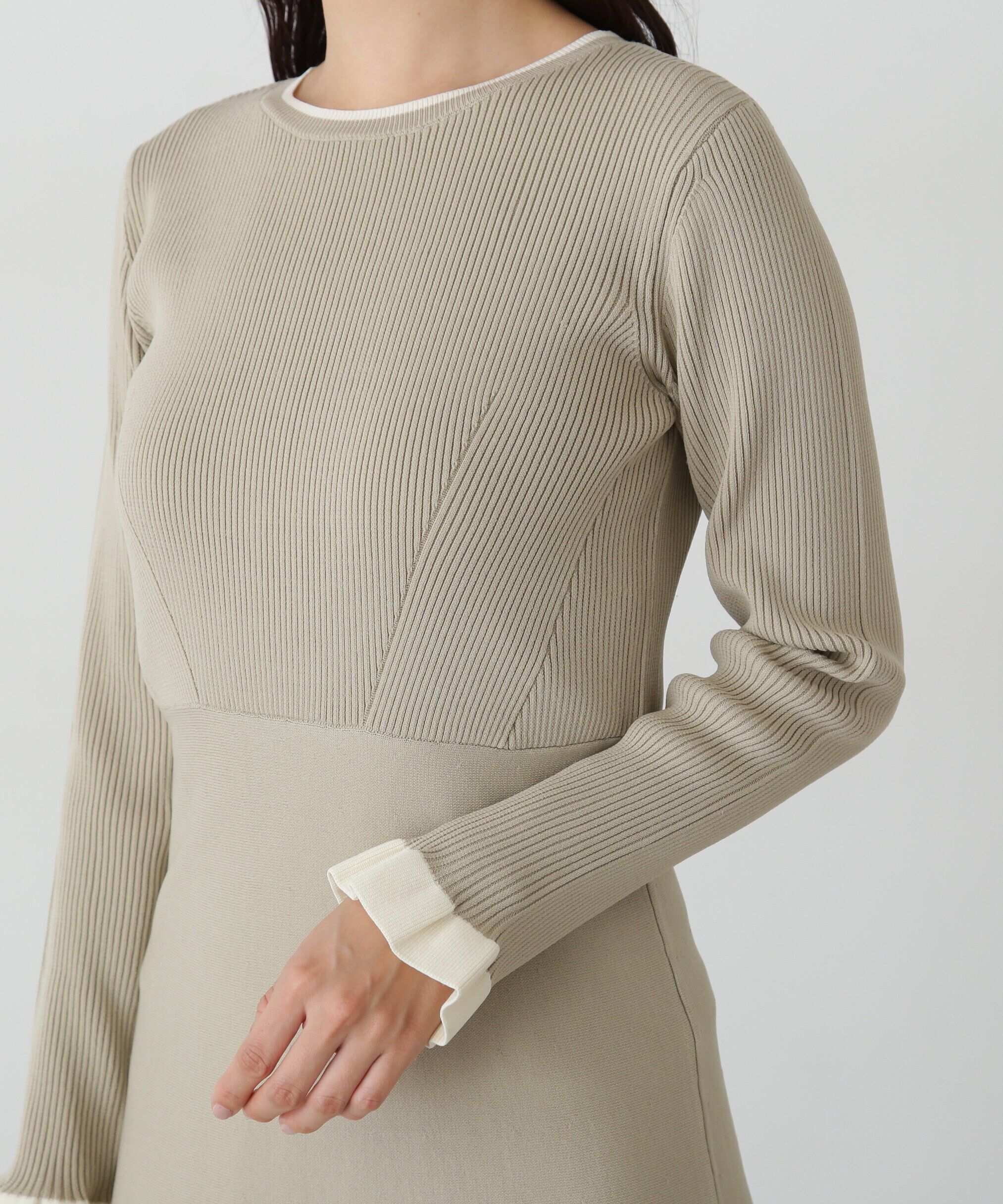  「バイカラーニットワンピース」|ワンピース|