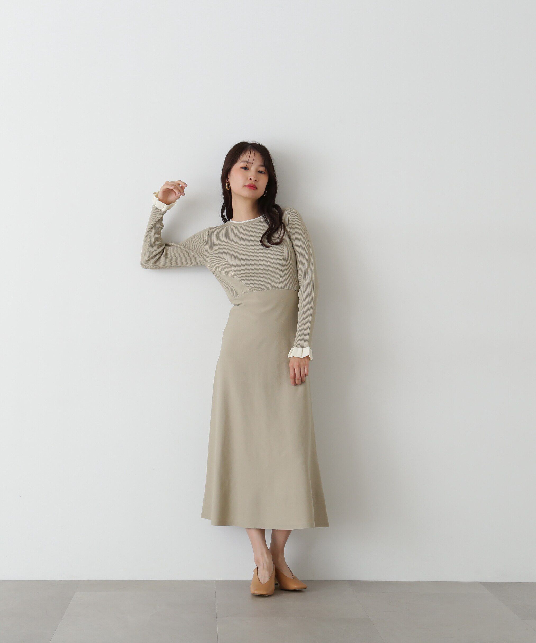  「バイカラーニットワンピース」|ワンピース|