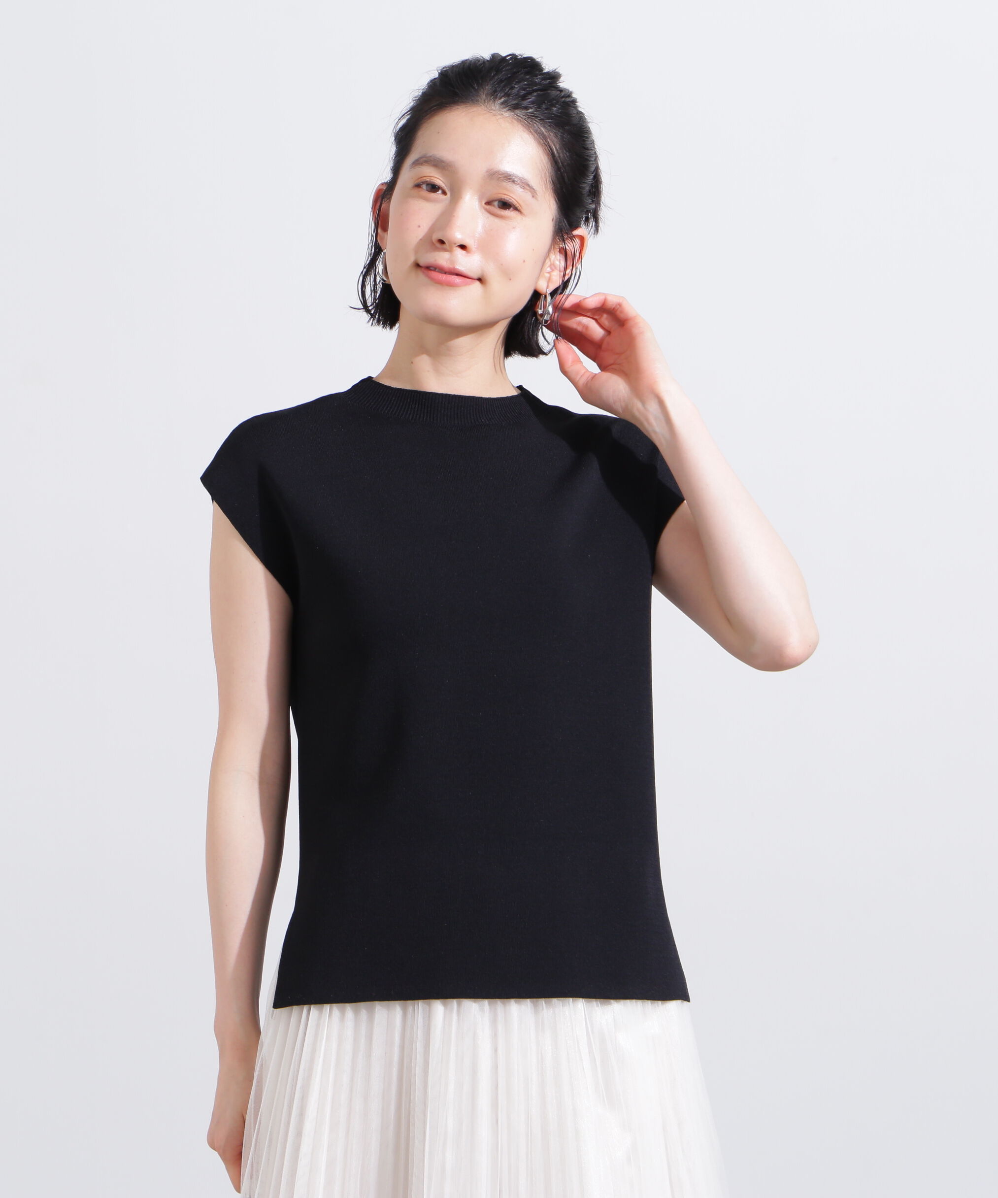  「総針モックネックフレンチニット」|ニット・セーター|ブラック