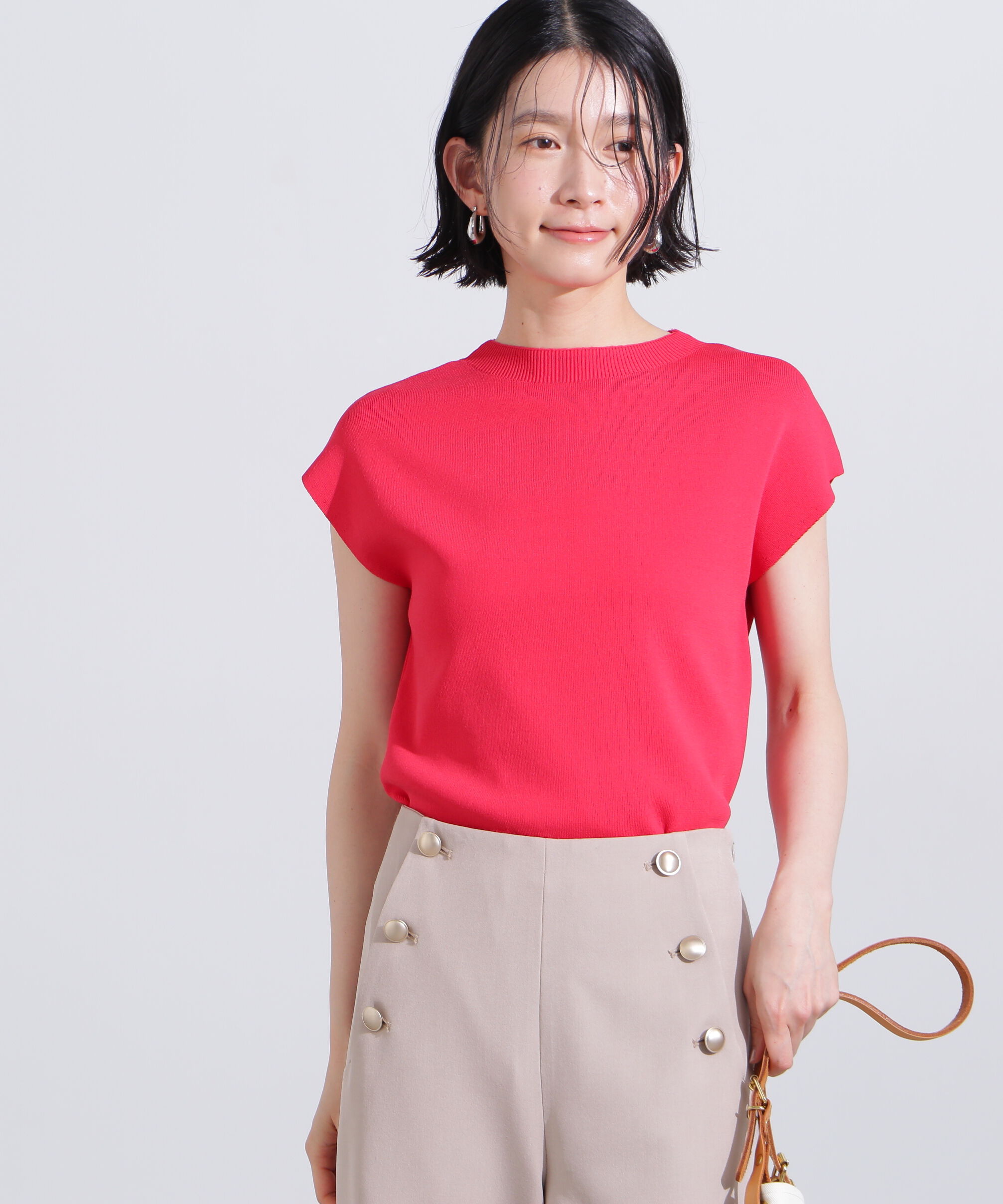  「総針モックネックフレンチニット」|ニット・セーター|レッド