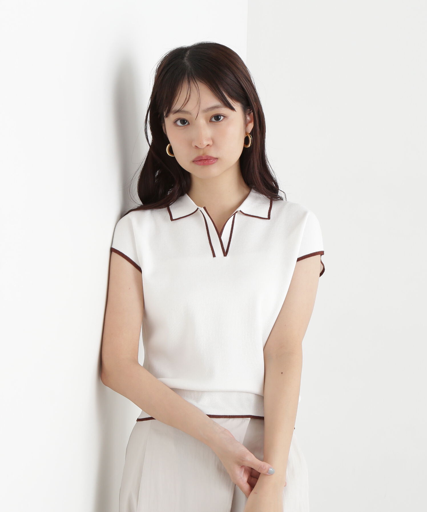  「ラメラインスキッパーポロニット」|ニット・セーター|