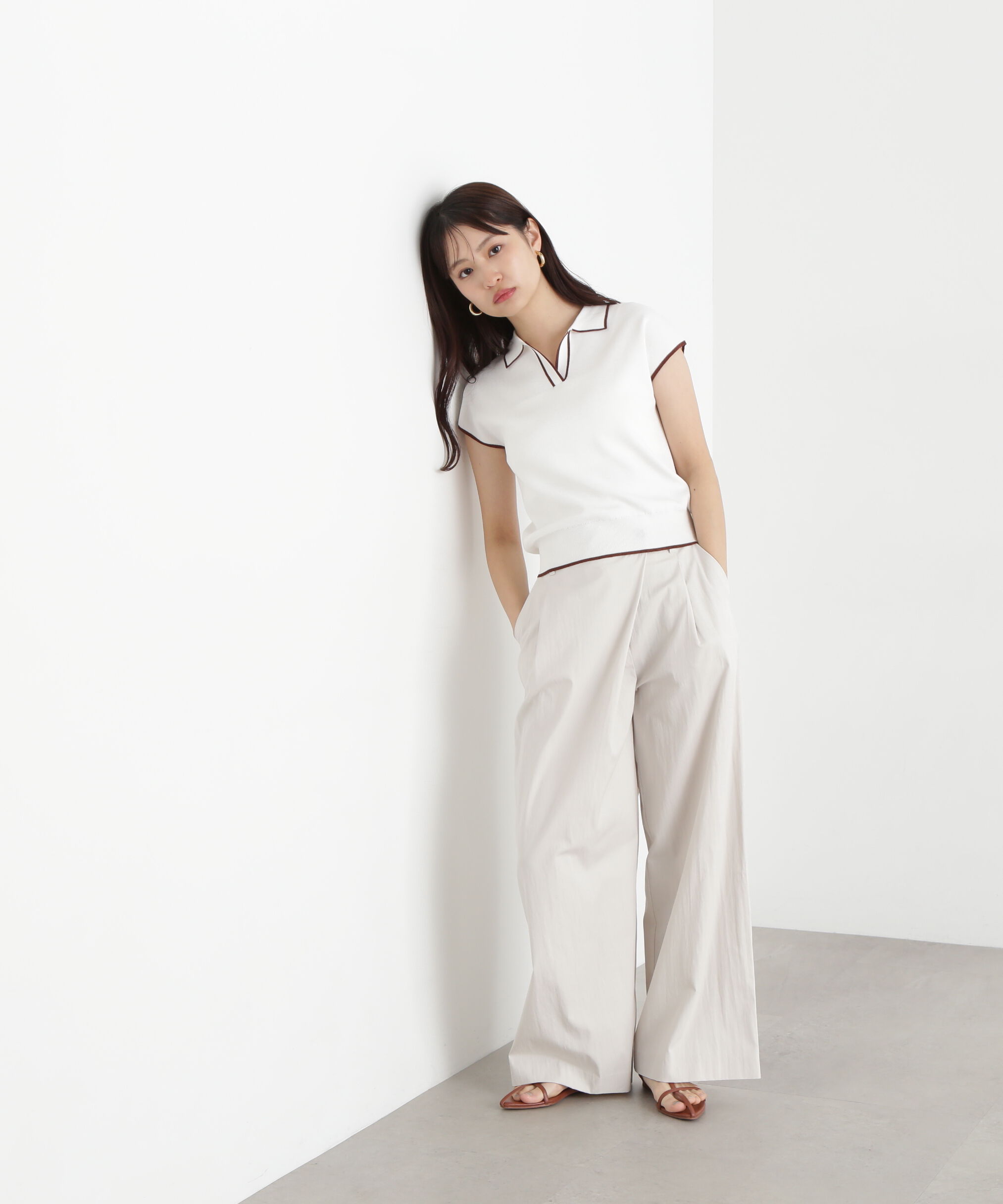  「ラメラインスキッパーポロニット」|ニット・セーター|