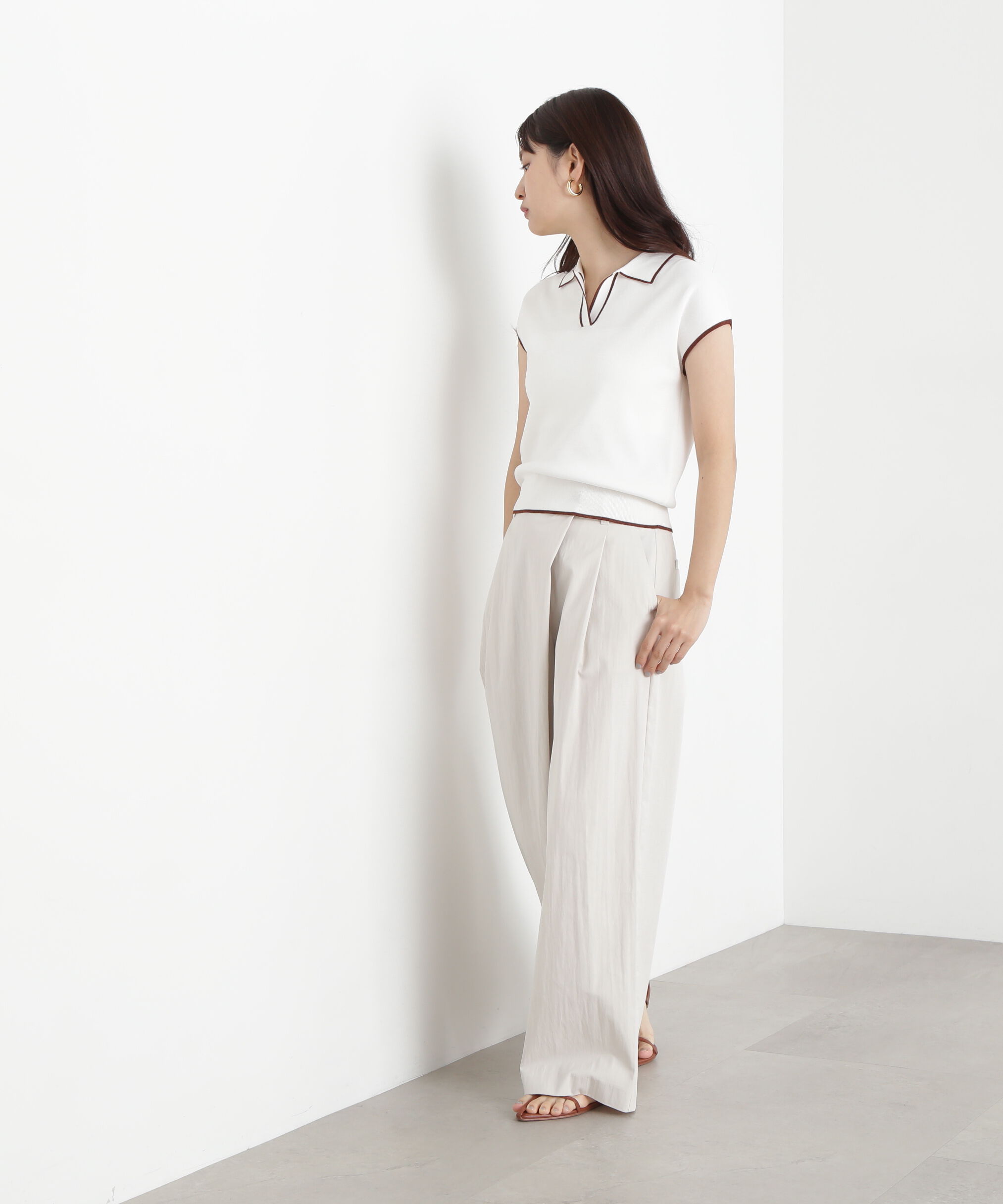  「ラメラインスキッパーポロニット」|ニット・セーター|