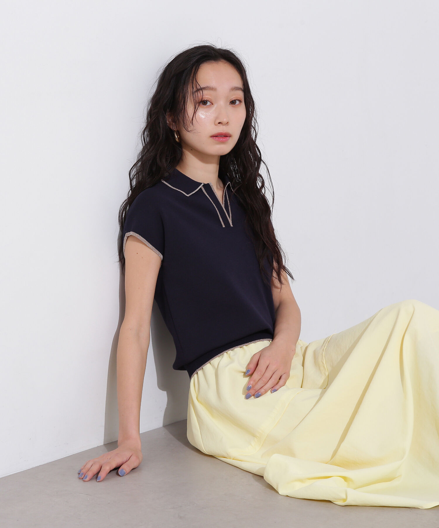  「ラメラインスキッパーポロニット」|ニット・セーター|