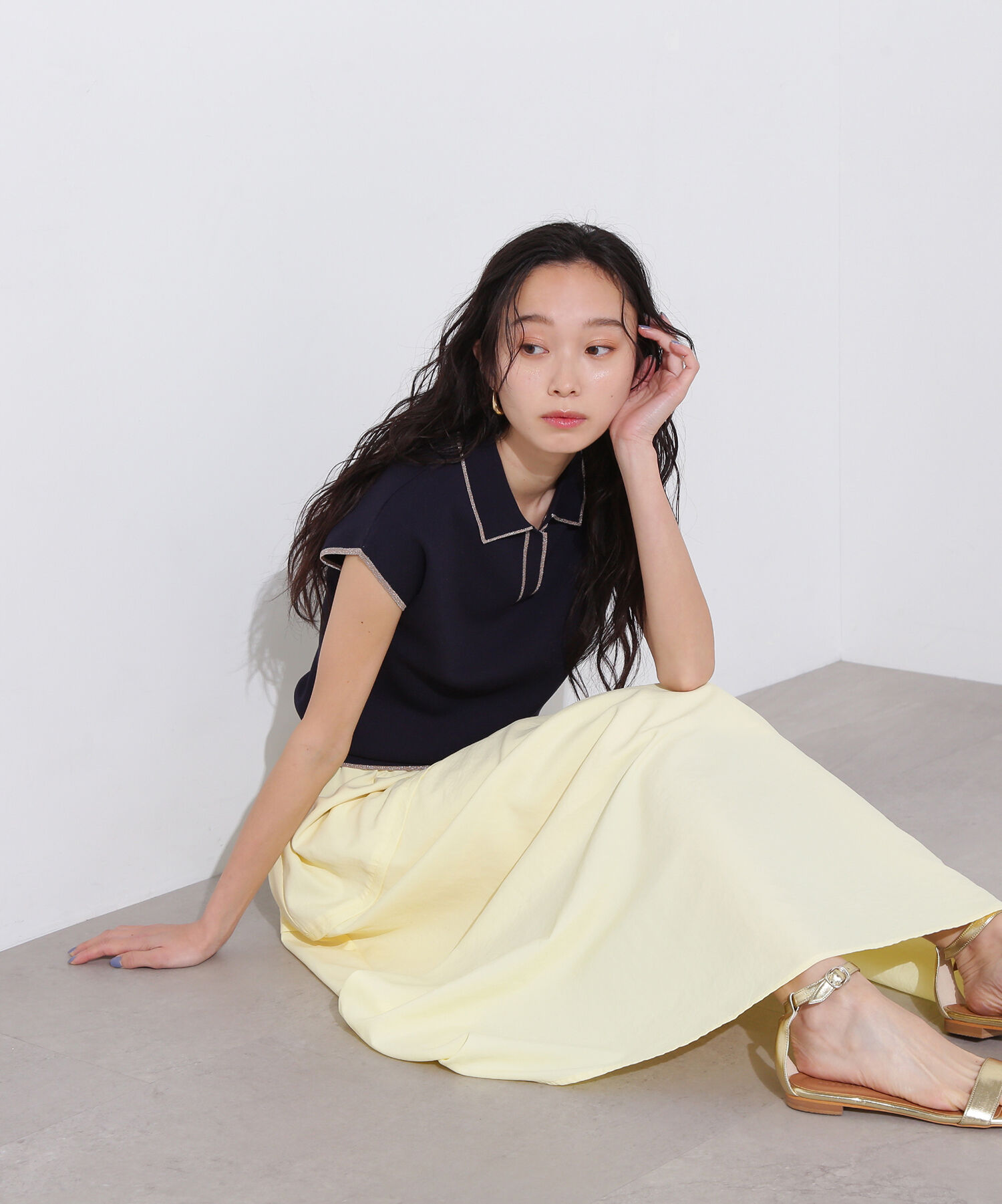  「ラメラインスキッパーポロニット」|ニット・セーター|