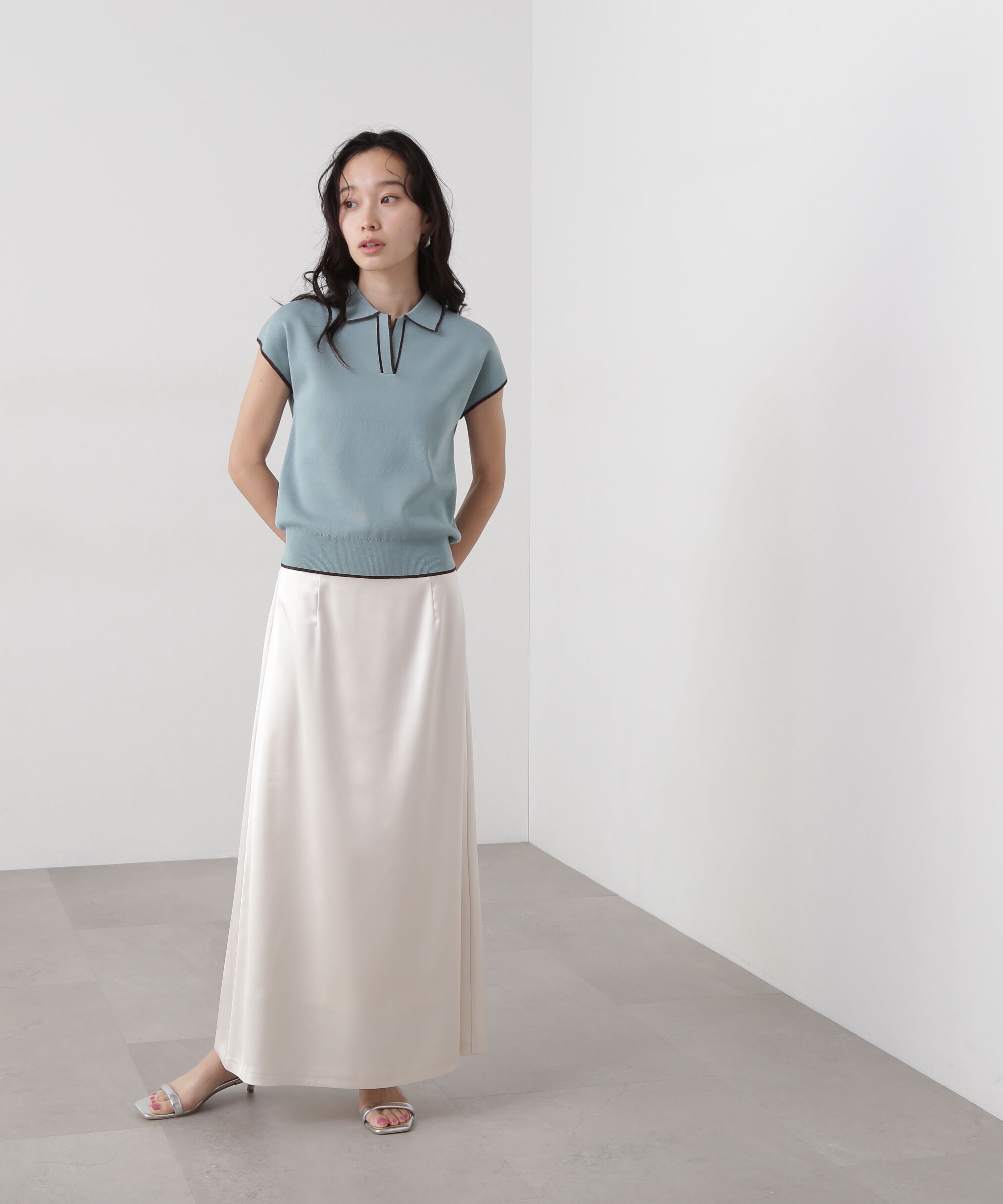  「ラメラインスキッパーポロニット」|ニット・セーター|