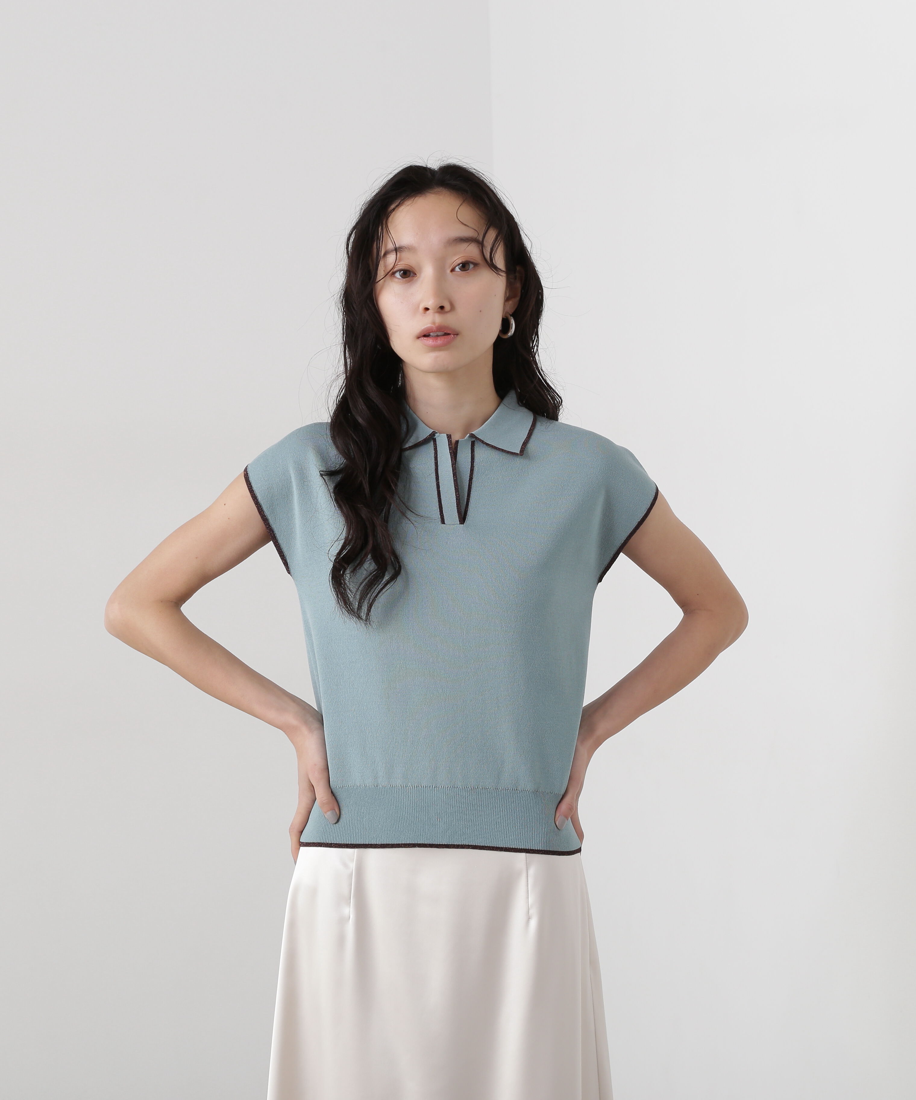  「ラメラインスキッパーポロニット」|ニット・セーター|