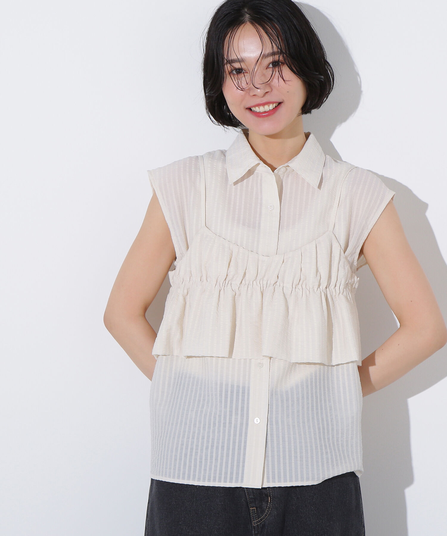  「ビスチェレイヤードフレンチスリーブシャツ」|シャツ・ブラウス|オフ1