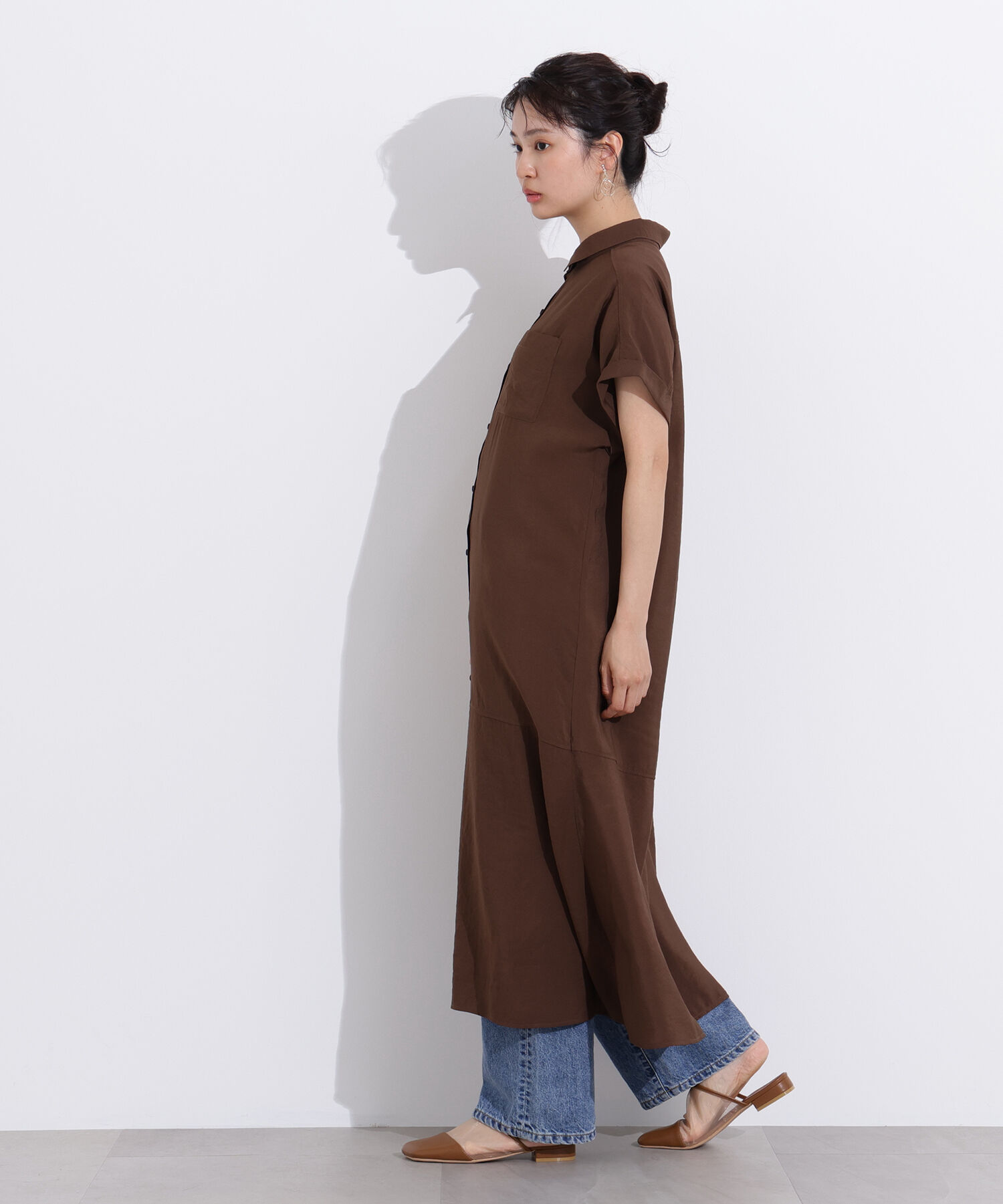  「配色ボタンシャツワンピース」|ワンピース|