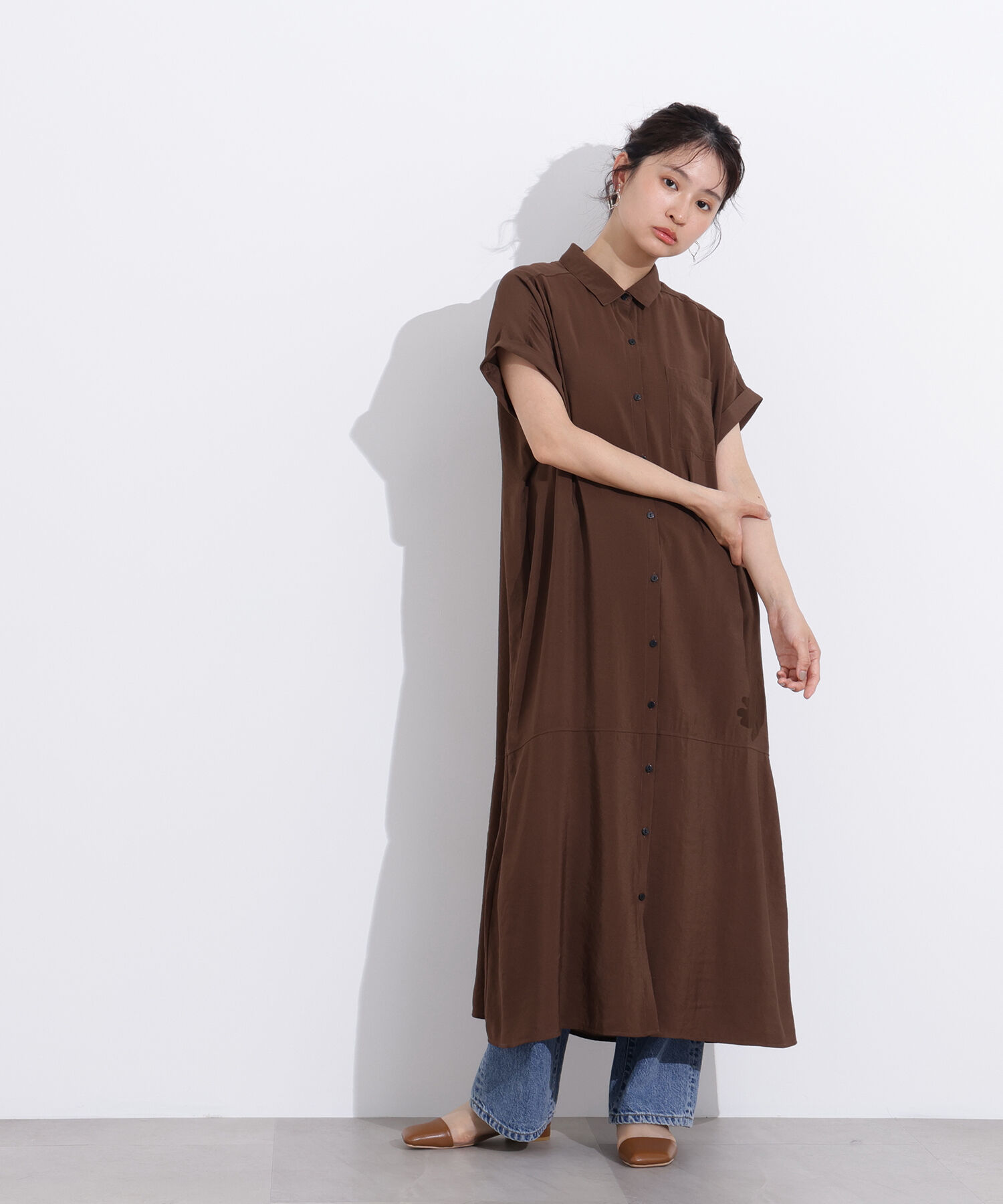  「配色ボタンシャツワンピース」|ワンピース|