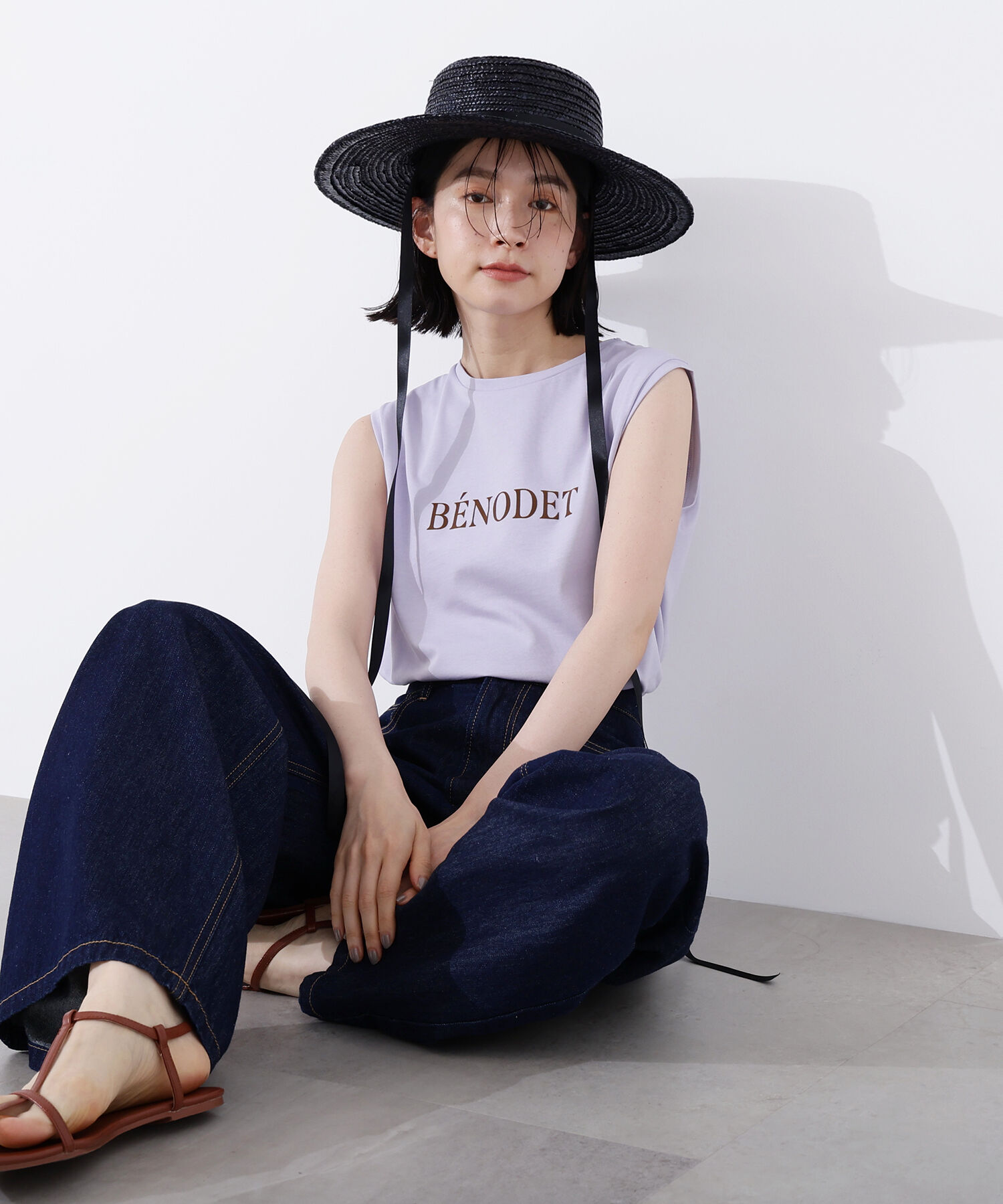  「フロッキープリントノースリーブTシャツ」|Tシャツ・カットソー|パープル