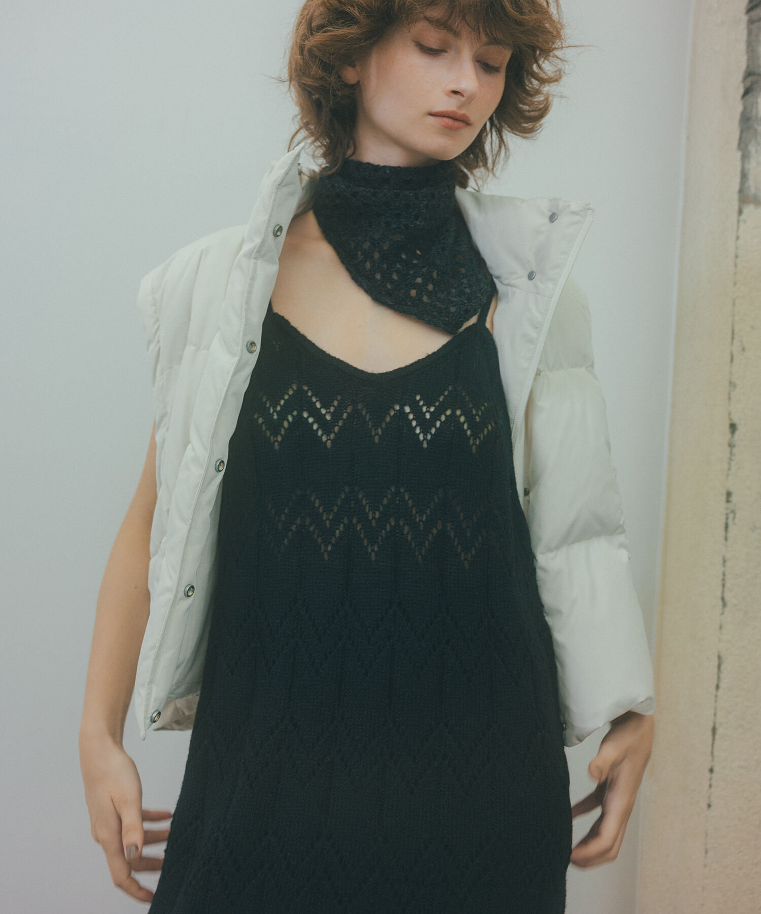  「透かし編みニットキャミワンピース」|スカート|ブラック