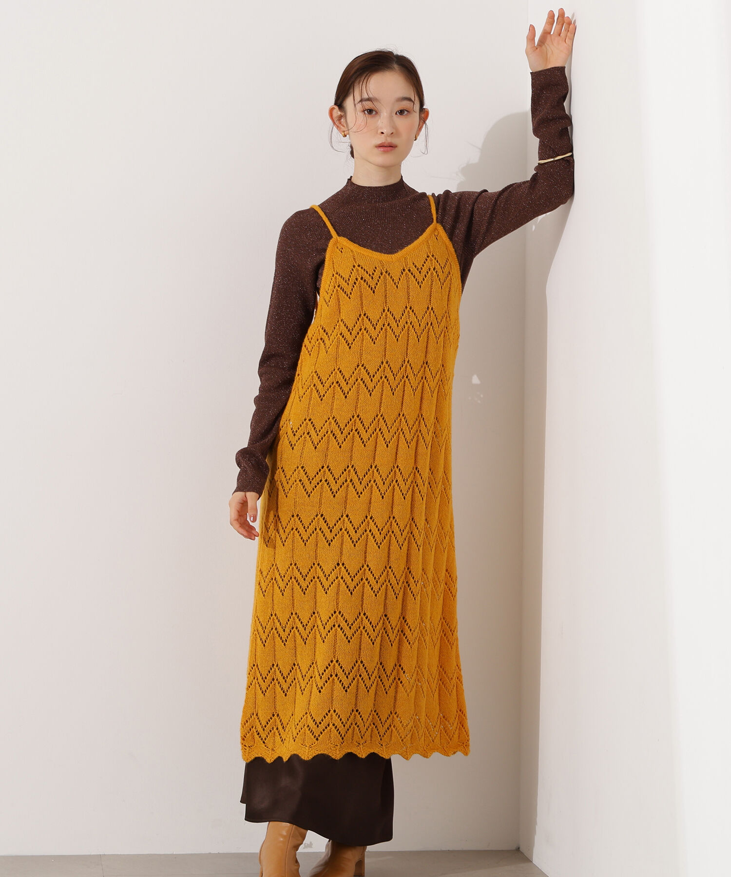  「透かし編みニットキャミワンピース」|スカート|
