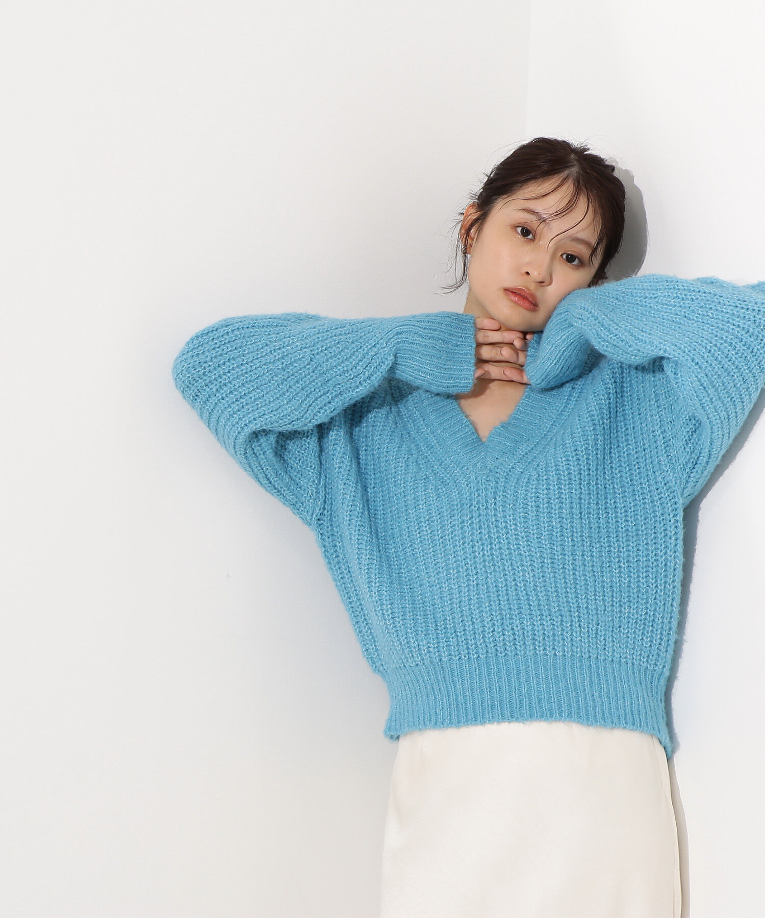  「Vネックオーバーニット」|ニット・セーター|ブルー