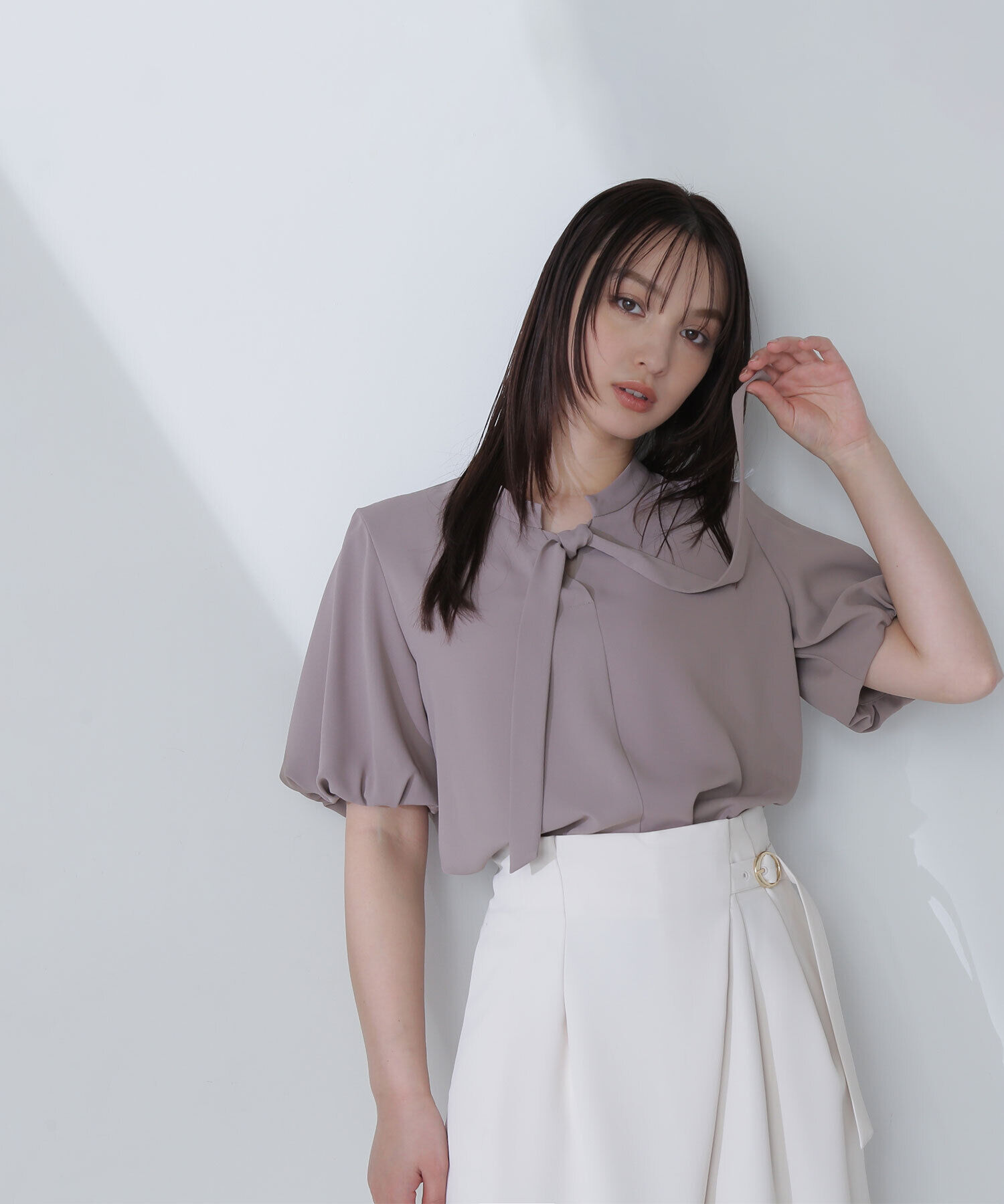  「バルーンスリーブボウタイブラウス」|シャツ・ブラウス|ミルクブラウ