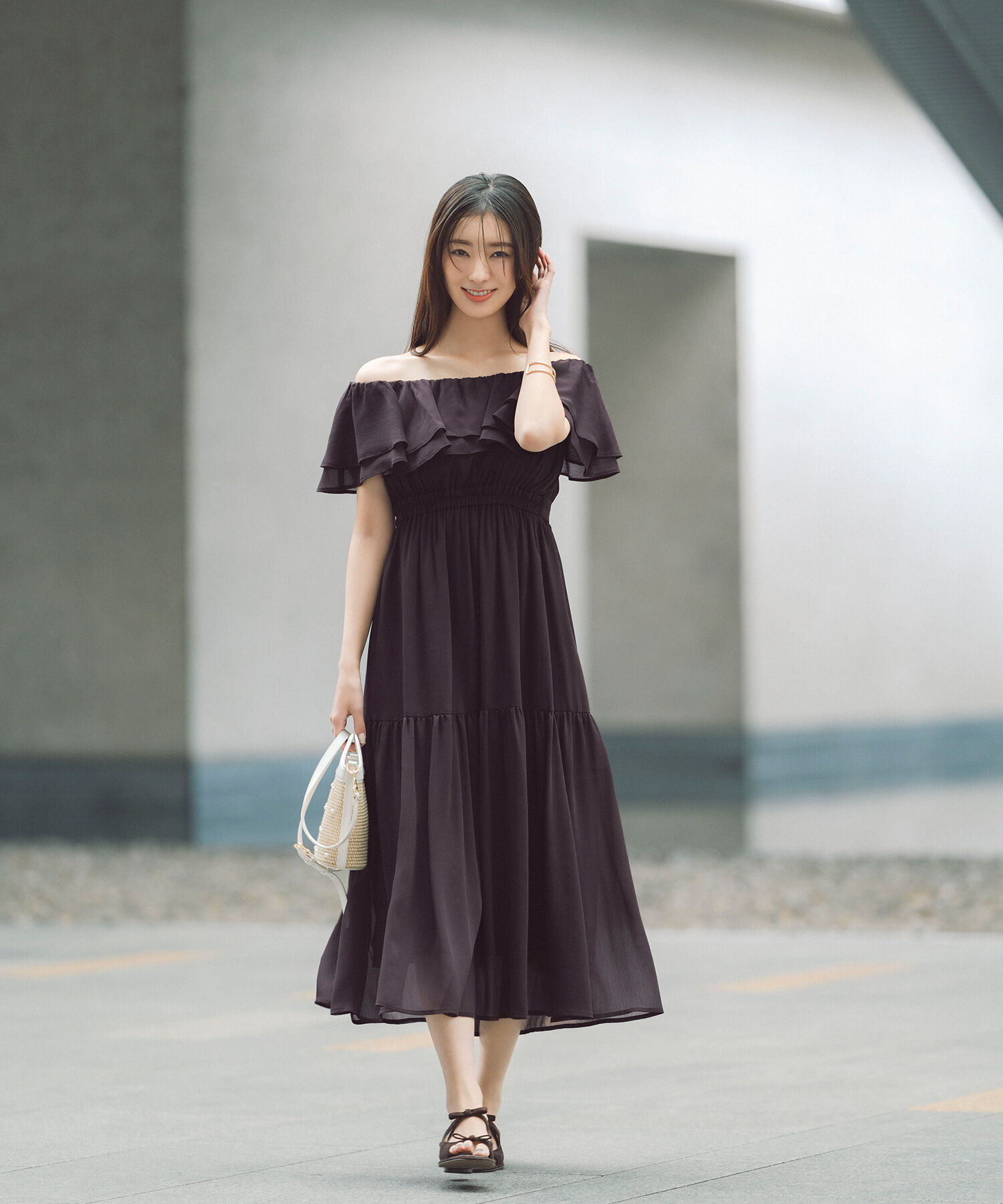  「楊柳オフショルワンピース」|ワンピース|