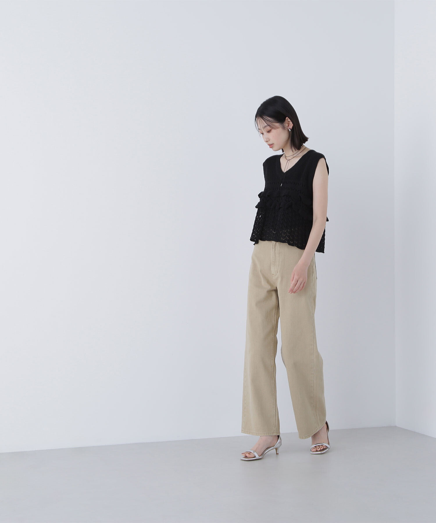  「透かし編みフリルニット」|ニット・セーター|