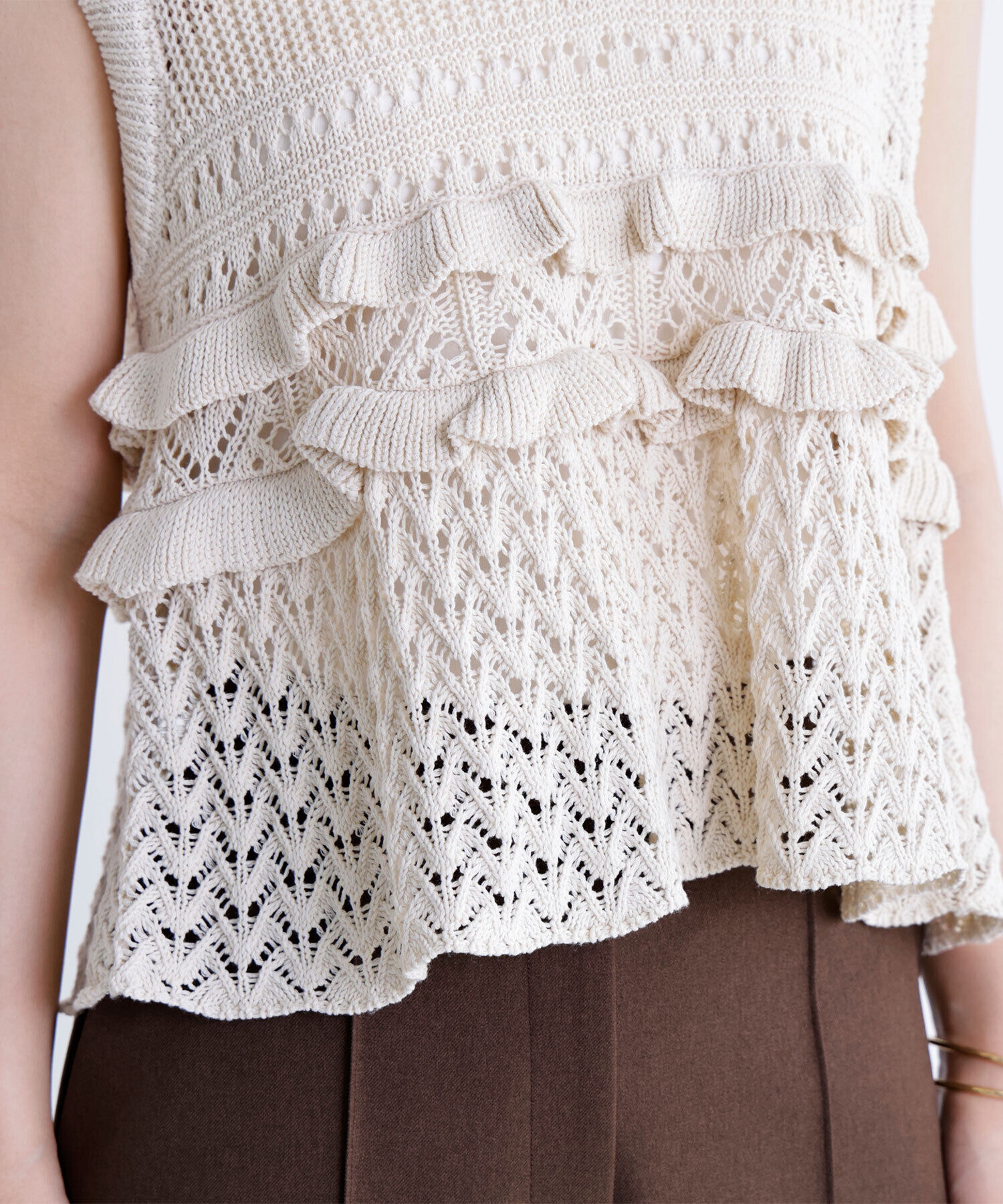 「透かし編みフリルニット」|ニット・セーター|