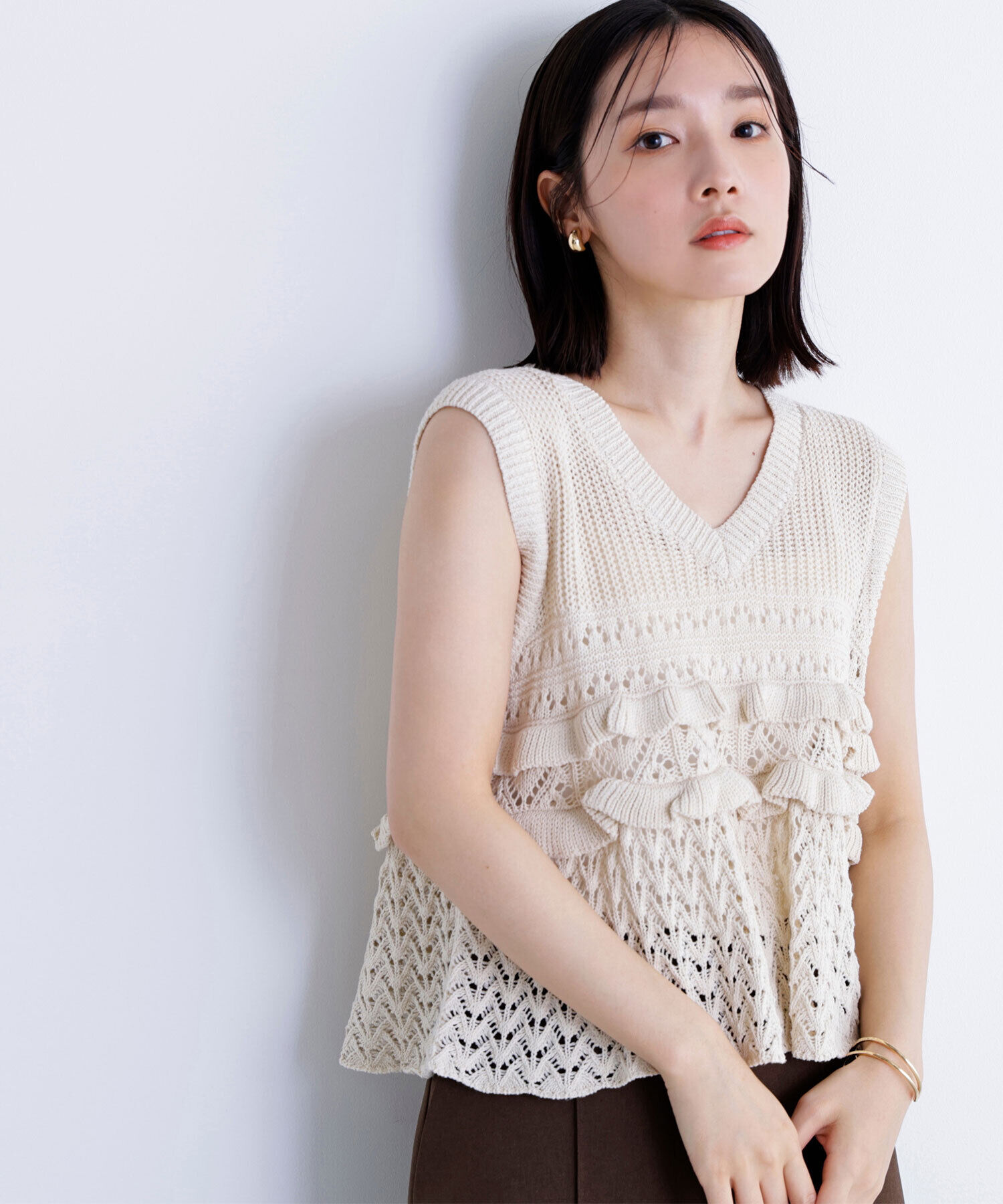  「透かし編みフリルニット」|ニット・セーター|