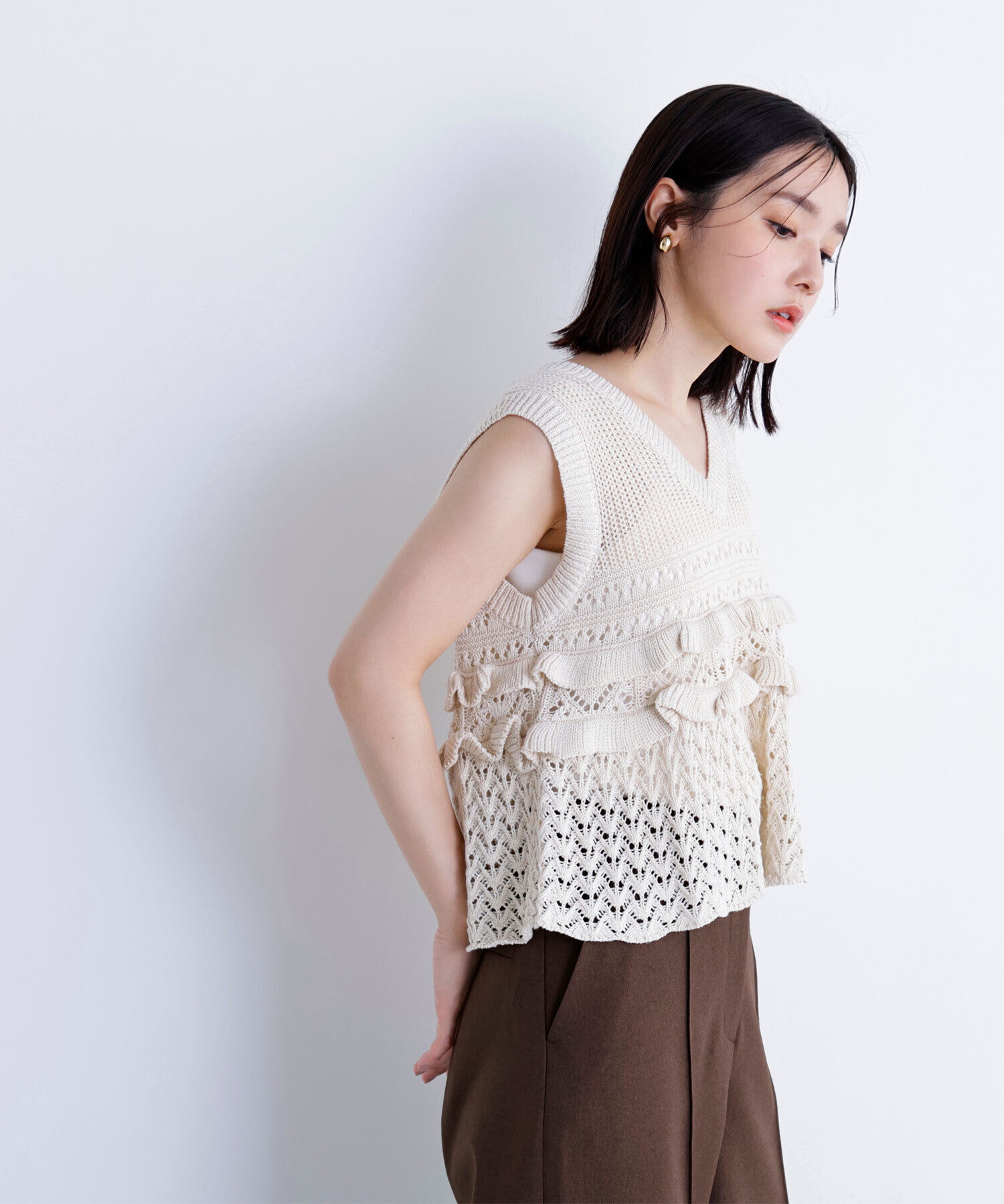  「透かし編みフリルニット」|ニット・セーター|