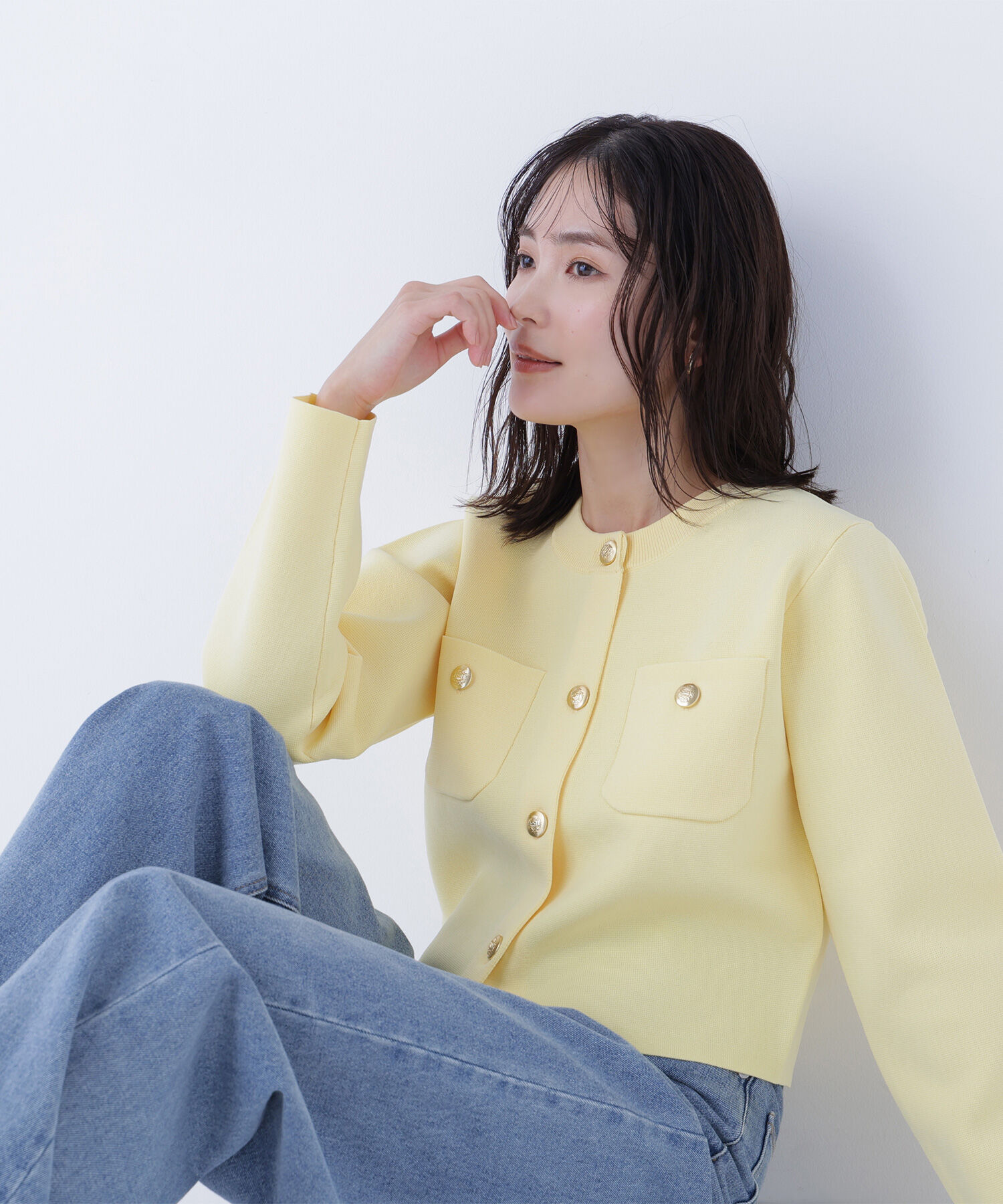  「エンブレムボタンニットジャケット」|ニット・セーター|イエロー