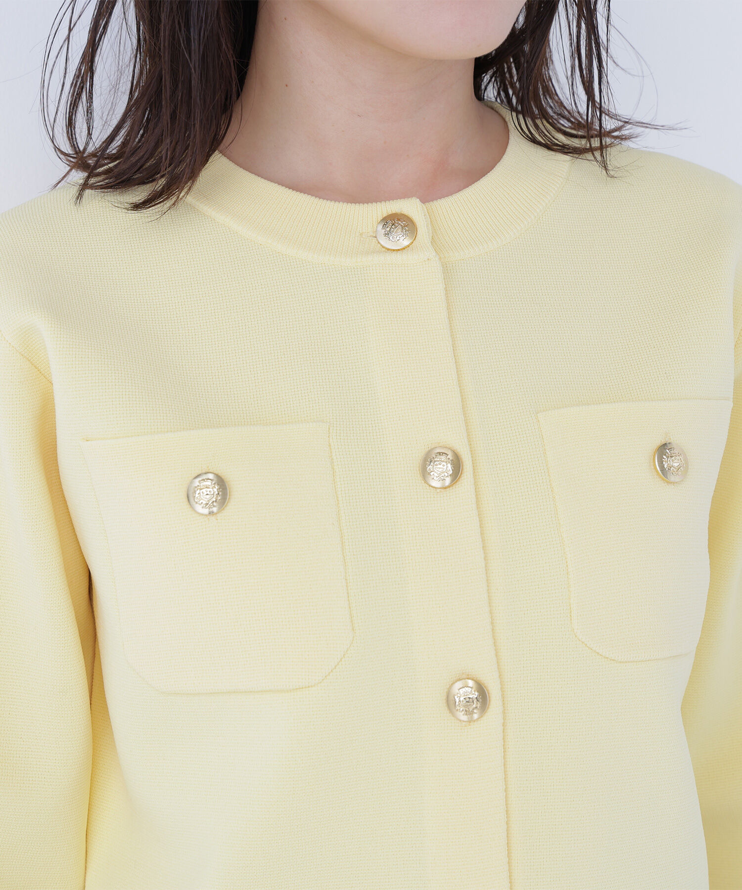  「エンブレムボタンニットジャケット」|ニット・セーター|