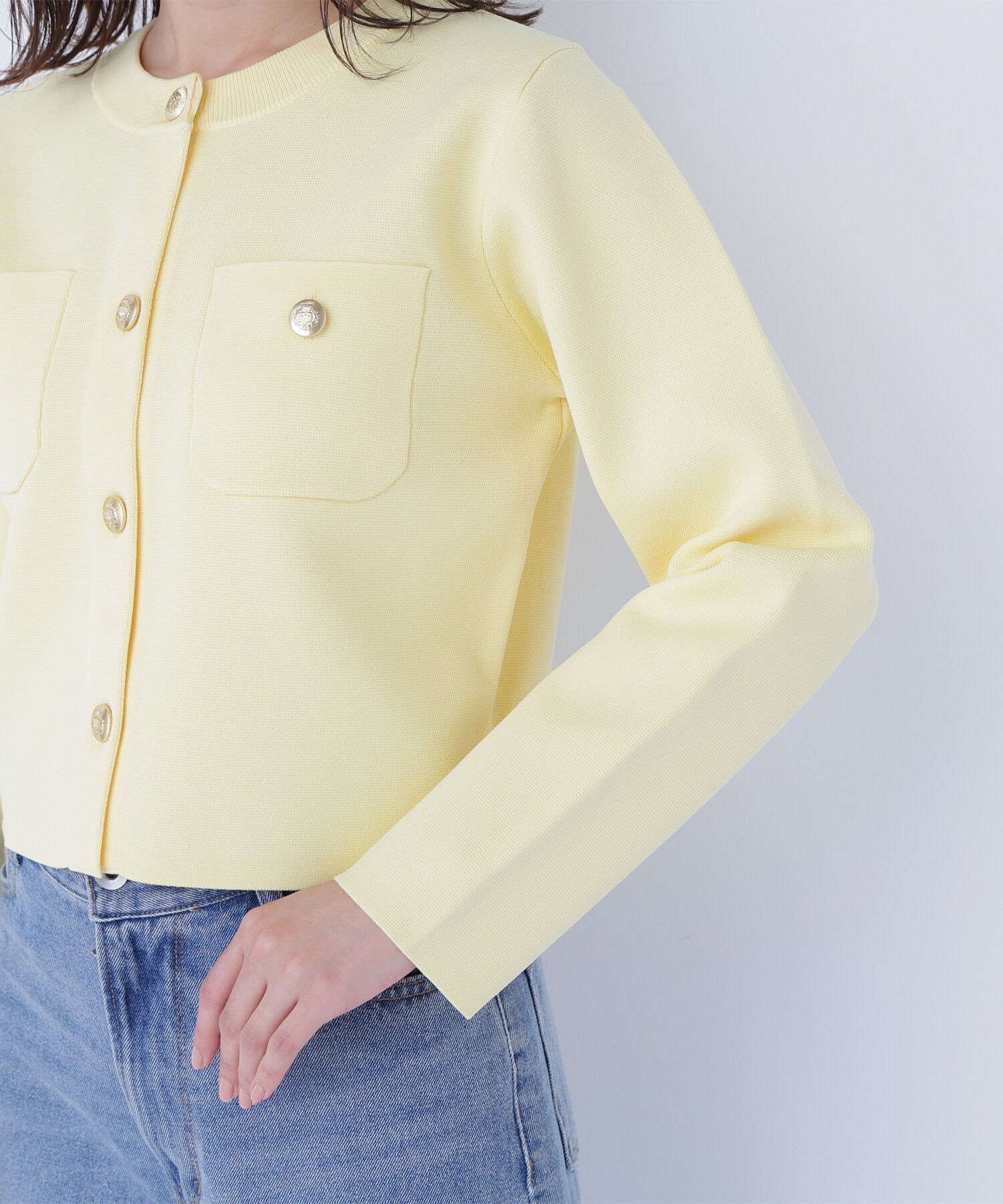  「エンブレムボタンニットジャケット」|ニット・セーター|