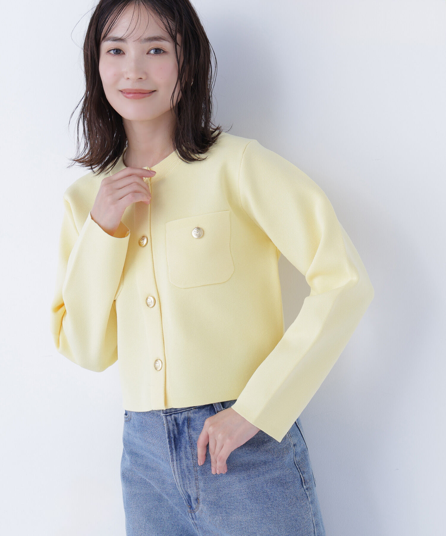  「エンブレムボタンニットジャケット」|ニット・セーター|