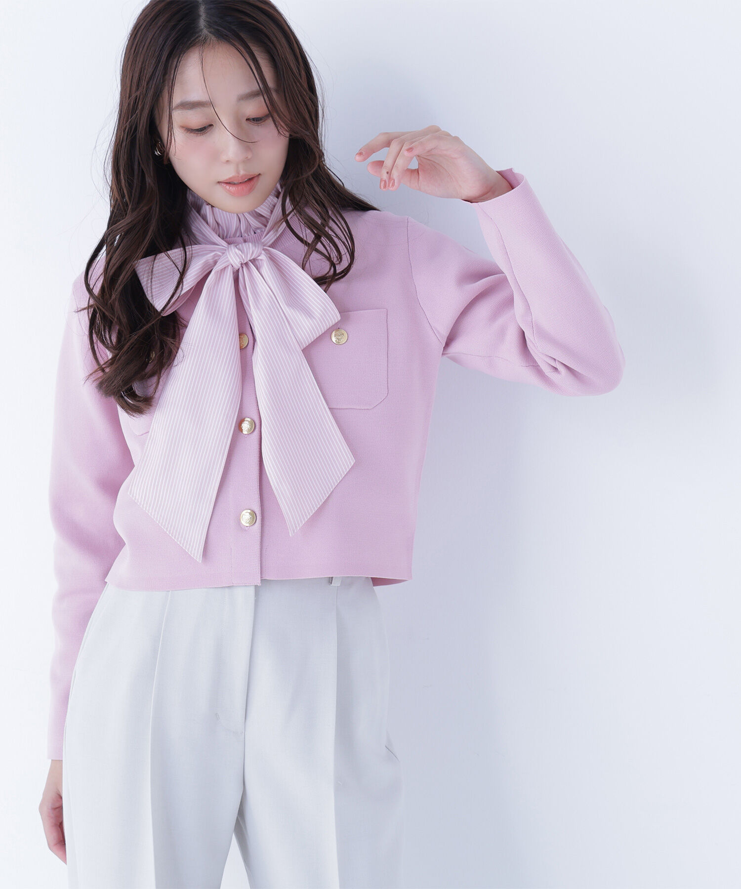  「エンブレムボタンニットジャケット」|ニット・セーター|