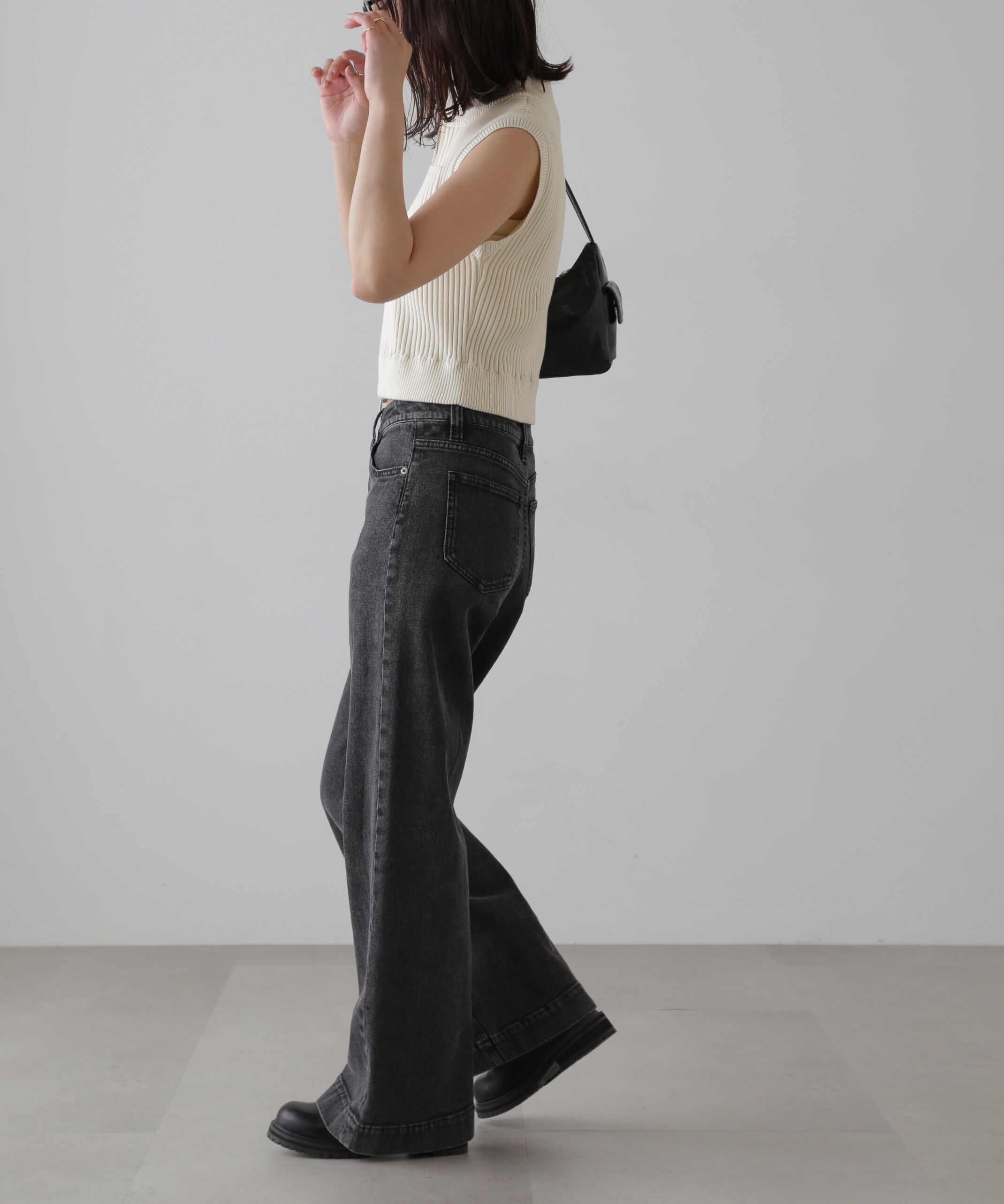  「バイカースタンド配色リブニットベスト」|ニット・セーター|