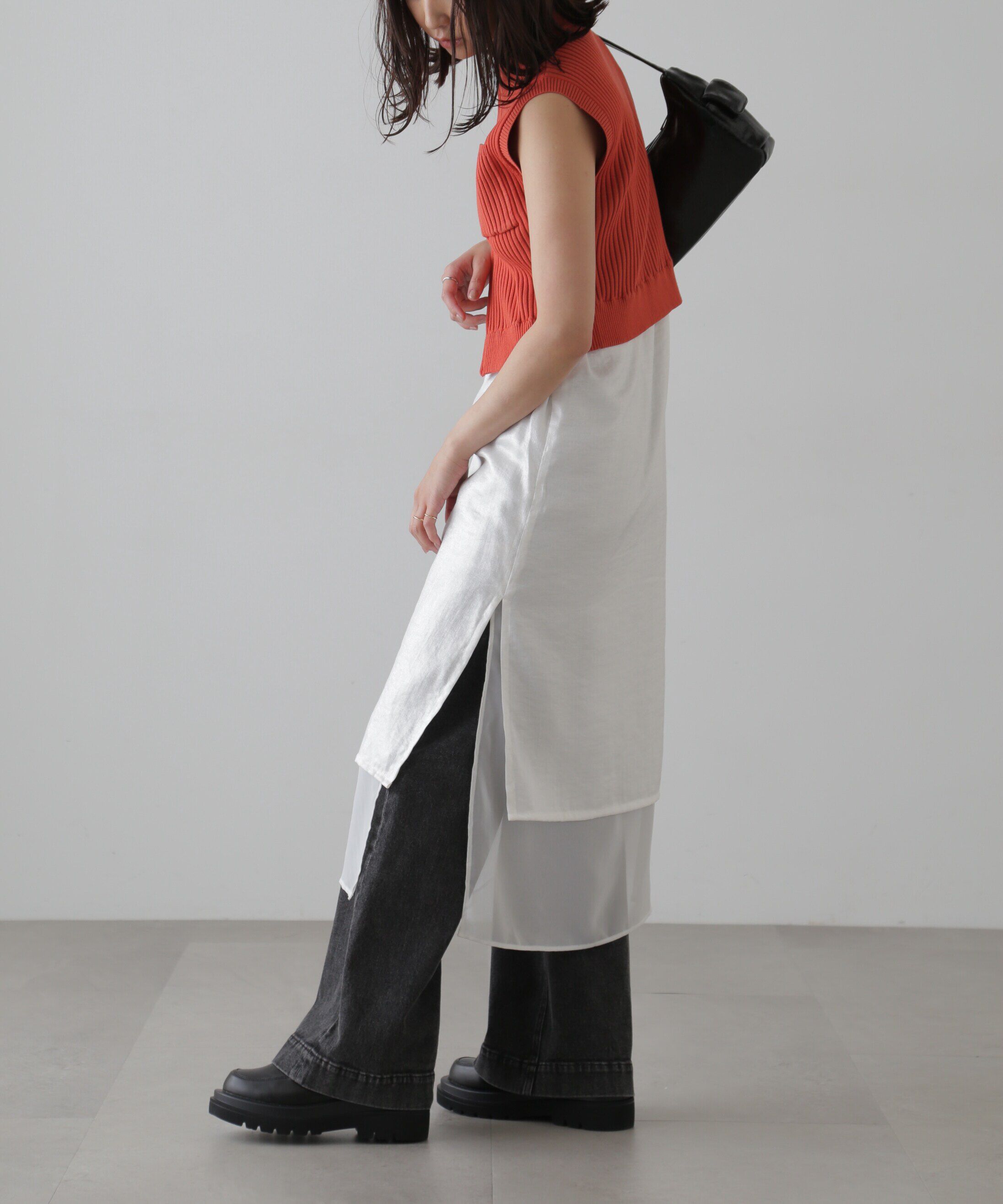  「バイカースタンド配色リブニットベスト」|ニット・セーター|