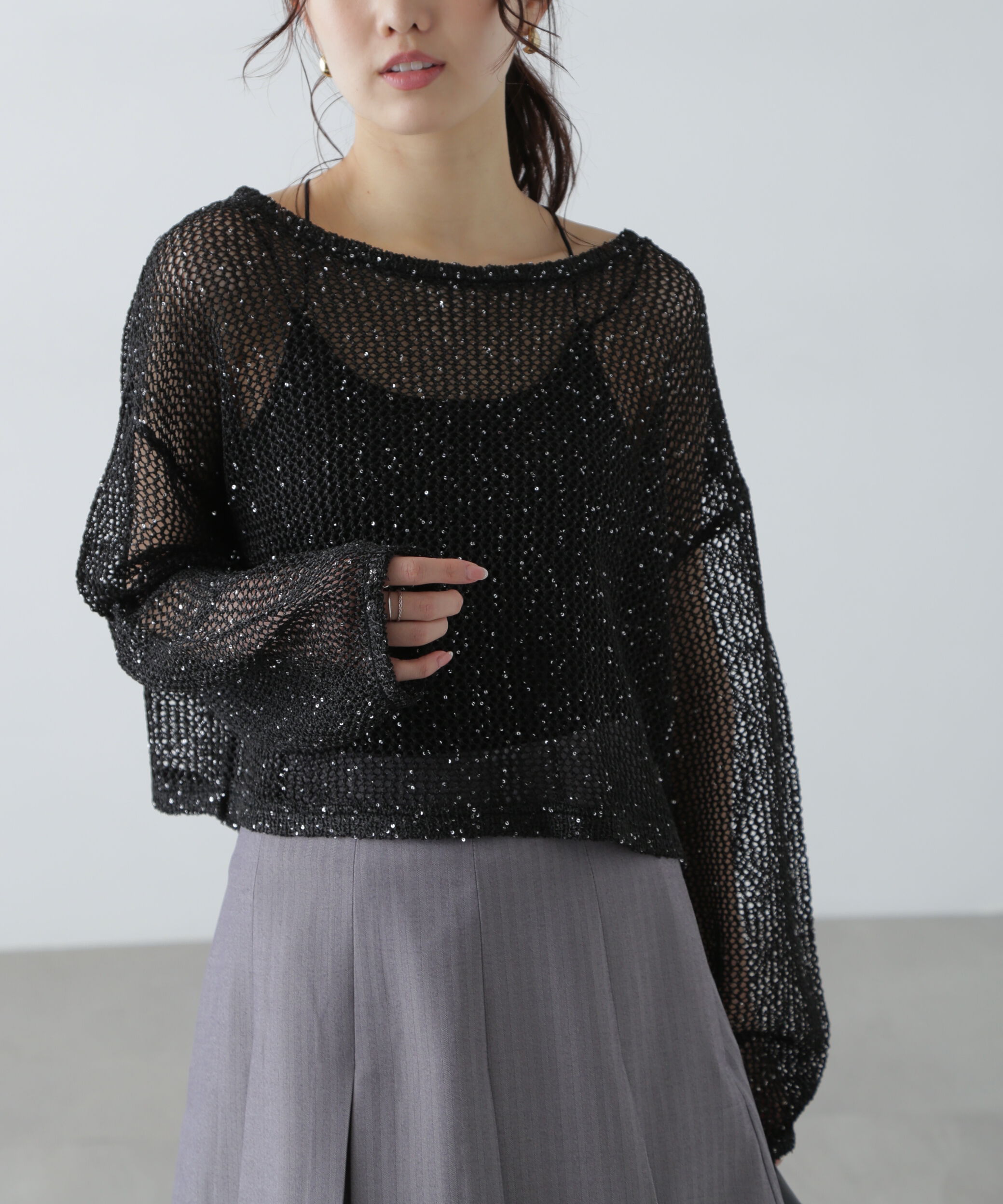 「メッシュスパンコールニット」|ニット・セーター|