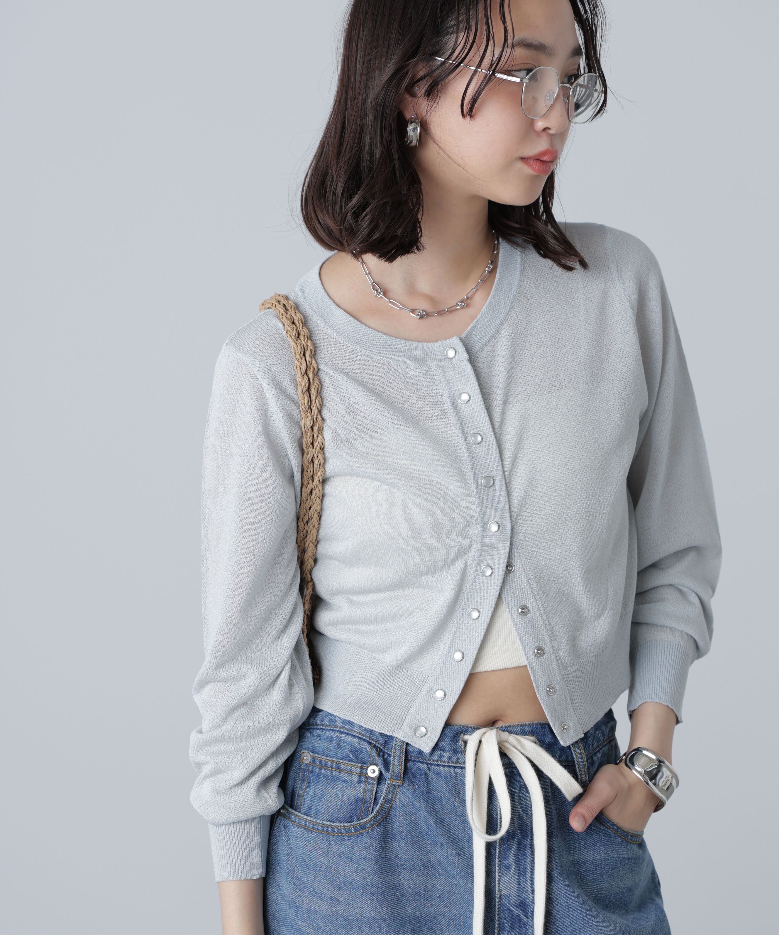  「ドットボタンクルーネックカーディガン」|ニット・セーター|