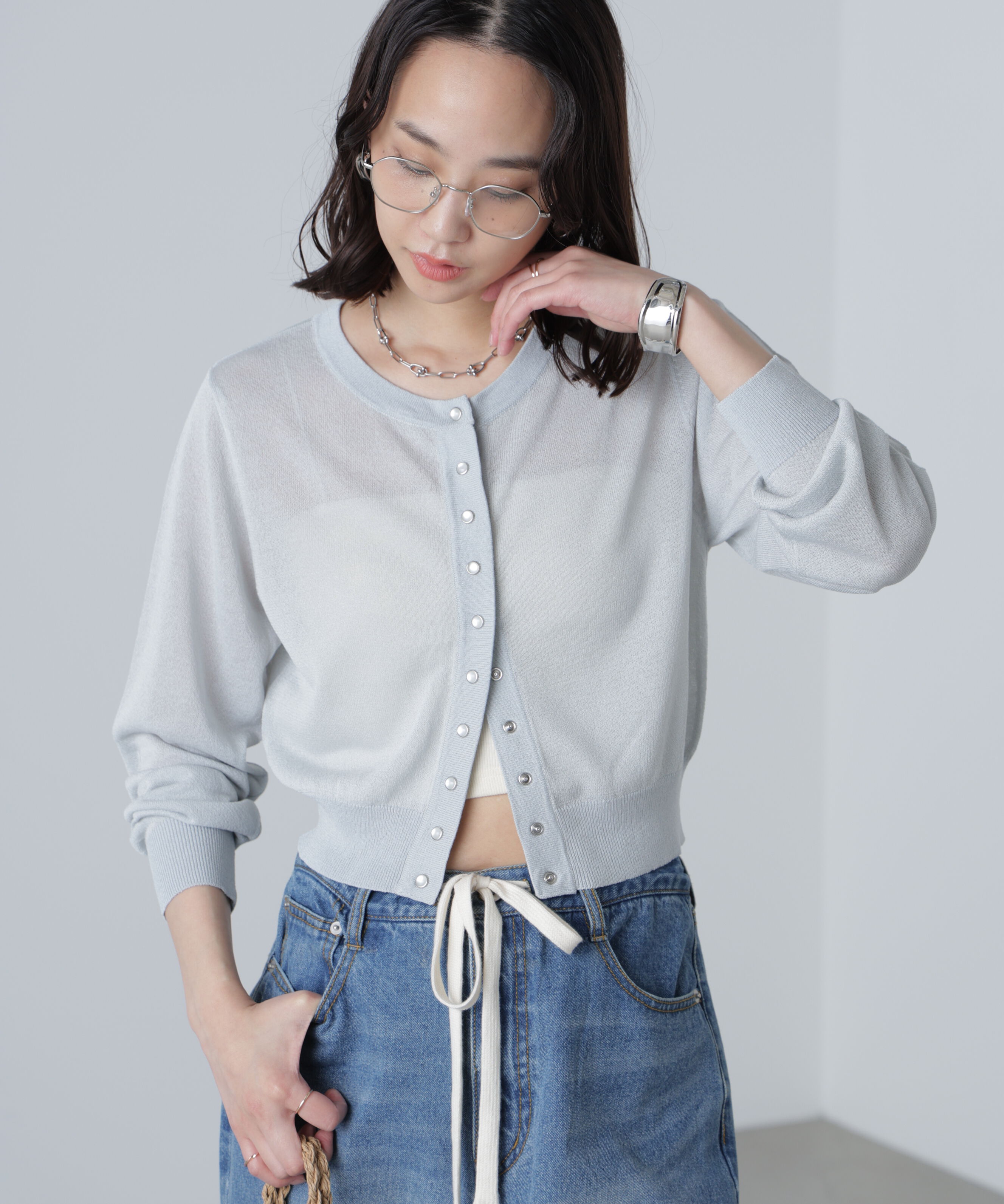  「ドットボタンクルーネックカーディガン」|ニット・セーター|