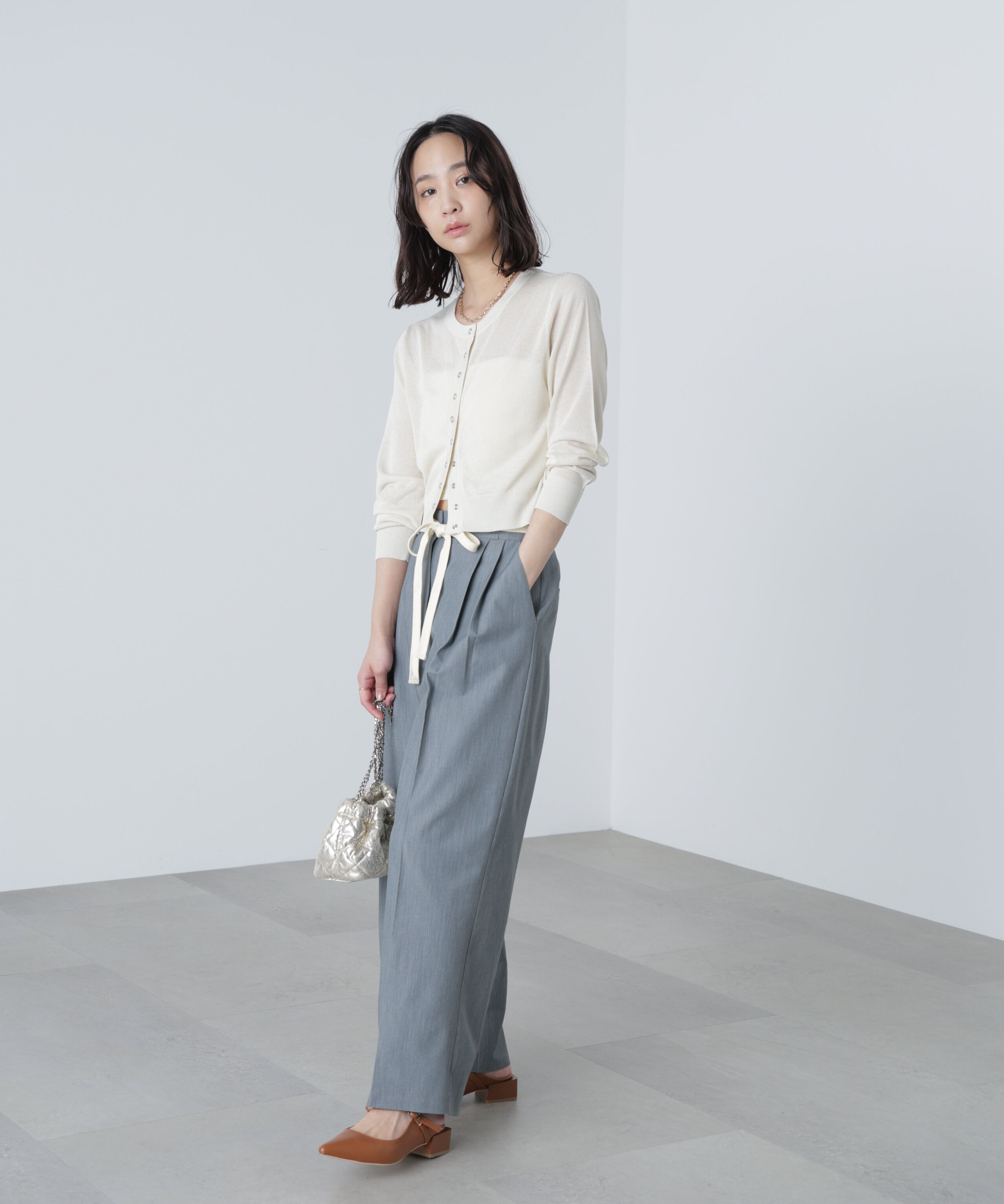  「ドットボタンクルーネックカーディガン」|ニット・セーター|