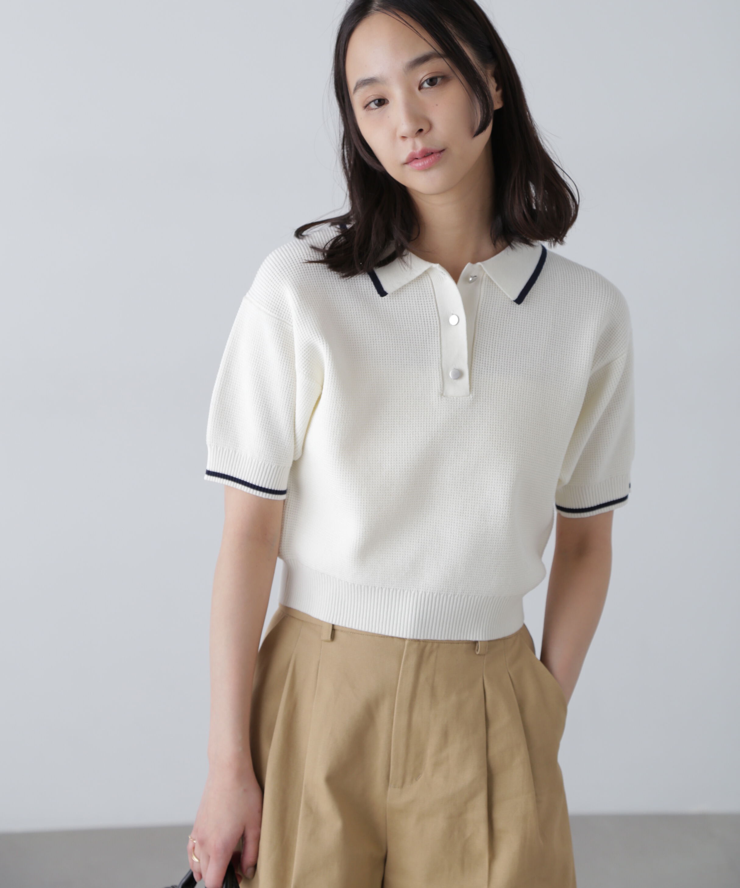  「配色ラインニットポロ」|ニット・セーター|