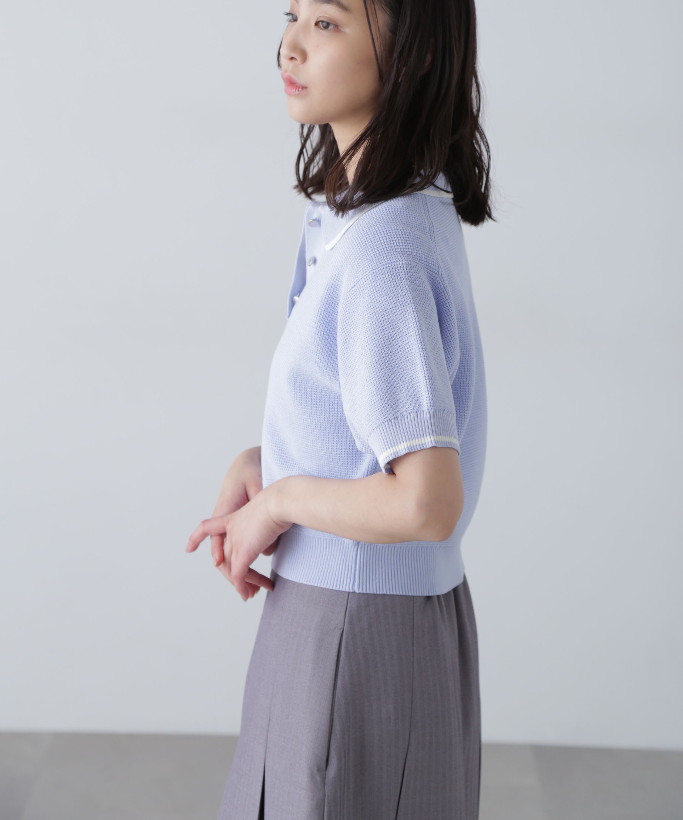  「配色ラインニットポロ」|ニット・セーター|