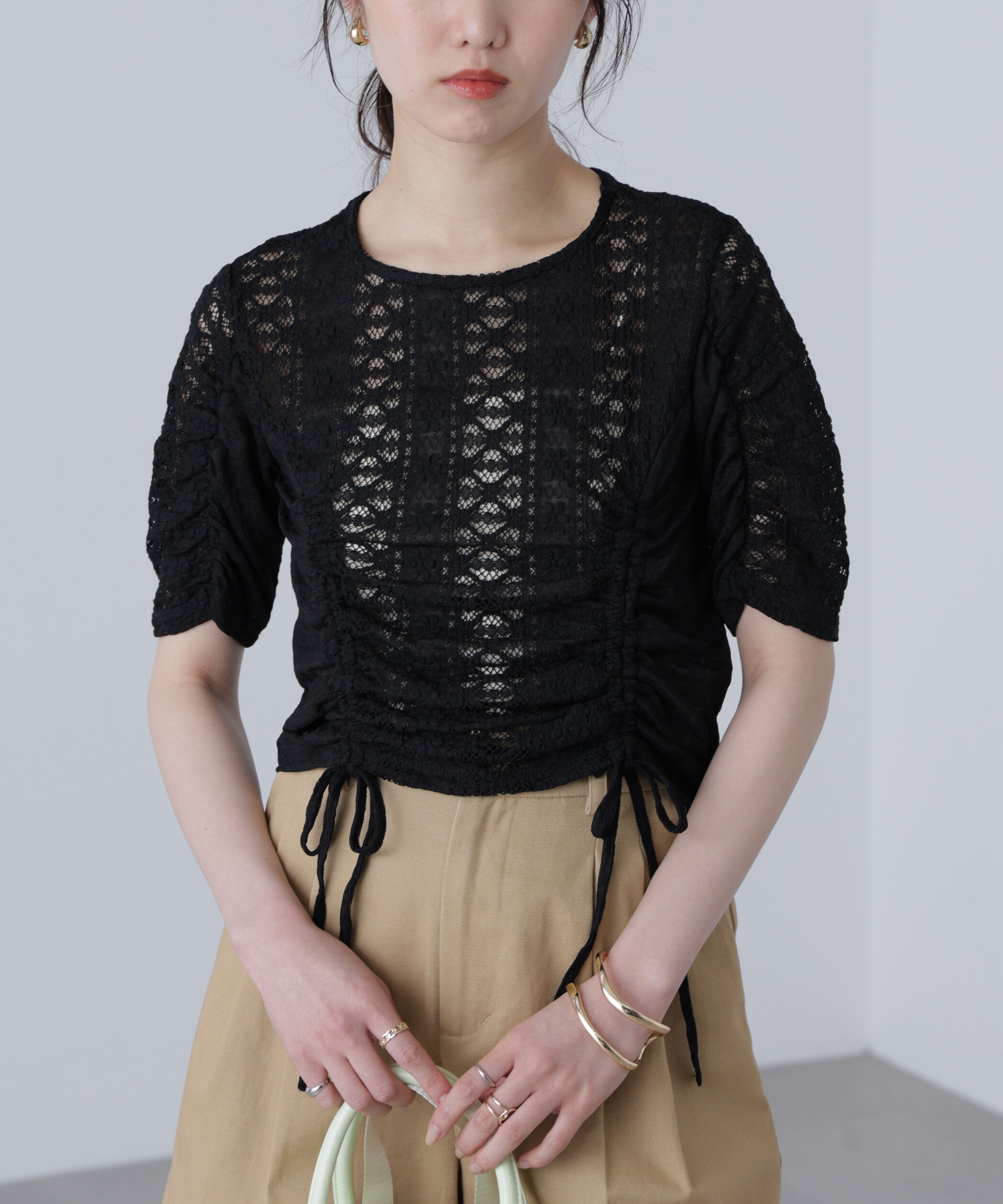  「ストレッチレースドロストトップス」|シャツ・ブラウス|