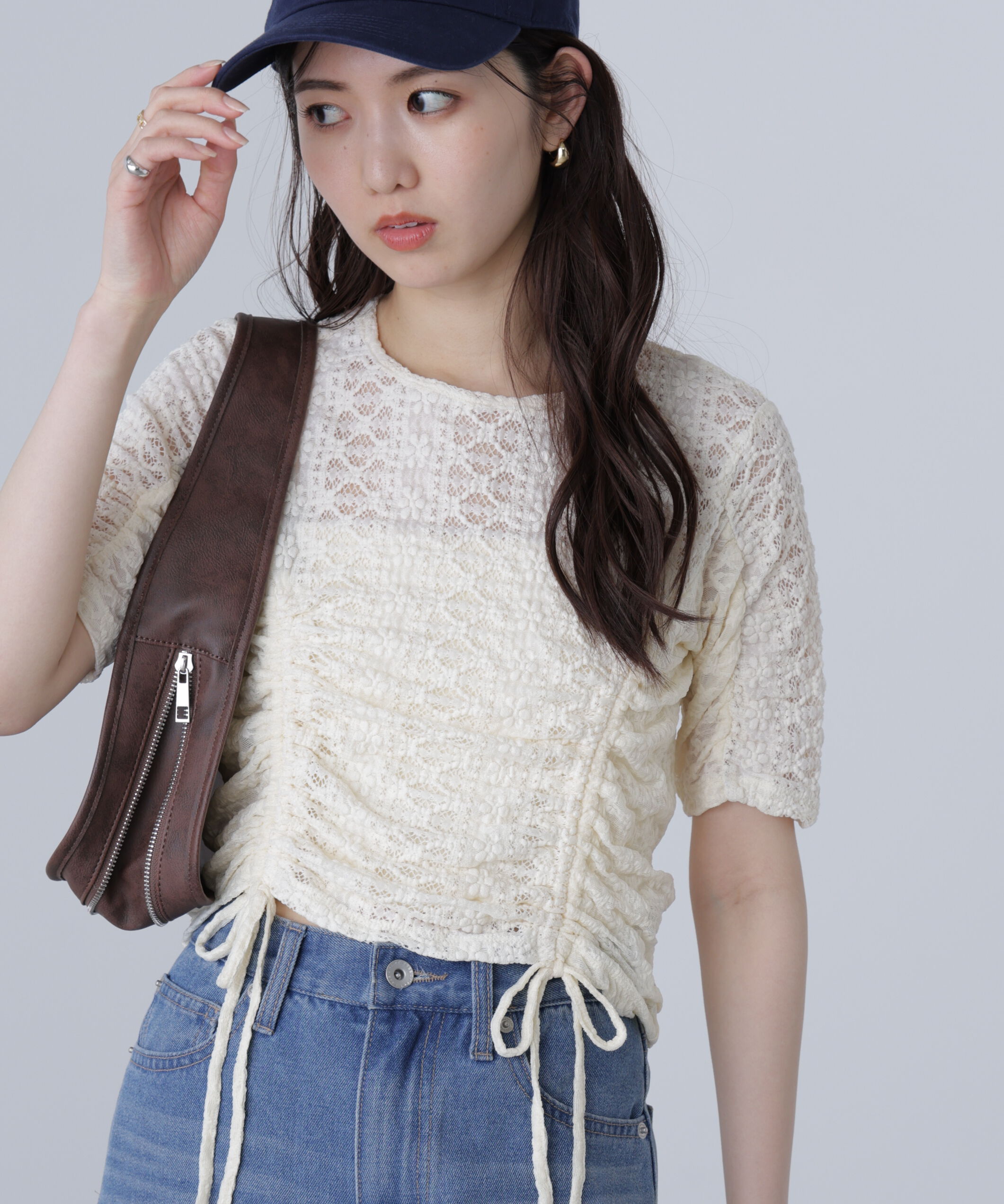  「ストレッチレースドロストトップス」|シャツ・ブラウス|