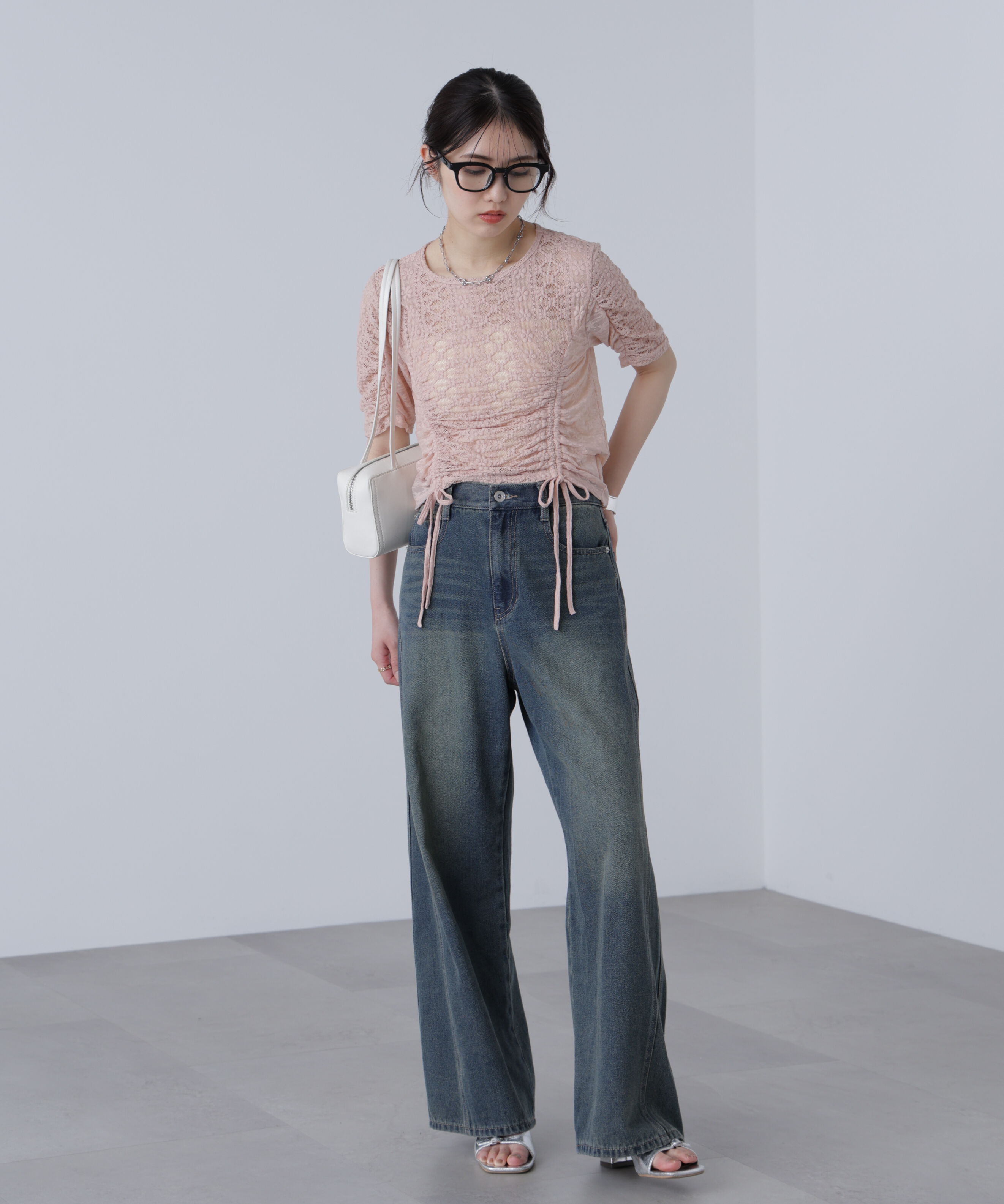  「ストレッチレースドロストトップス」|シャツ・ブラウス|