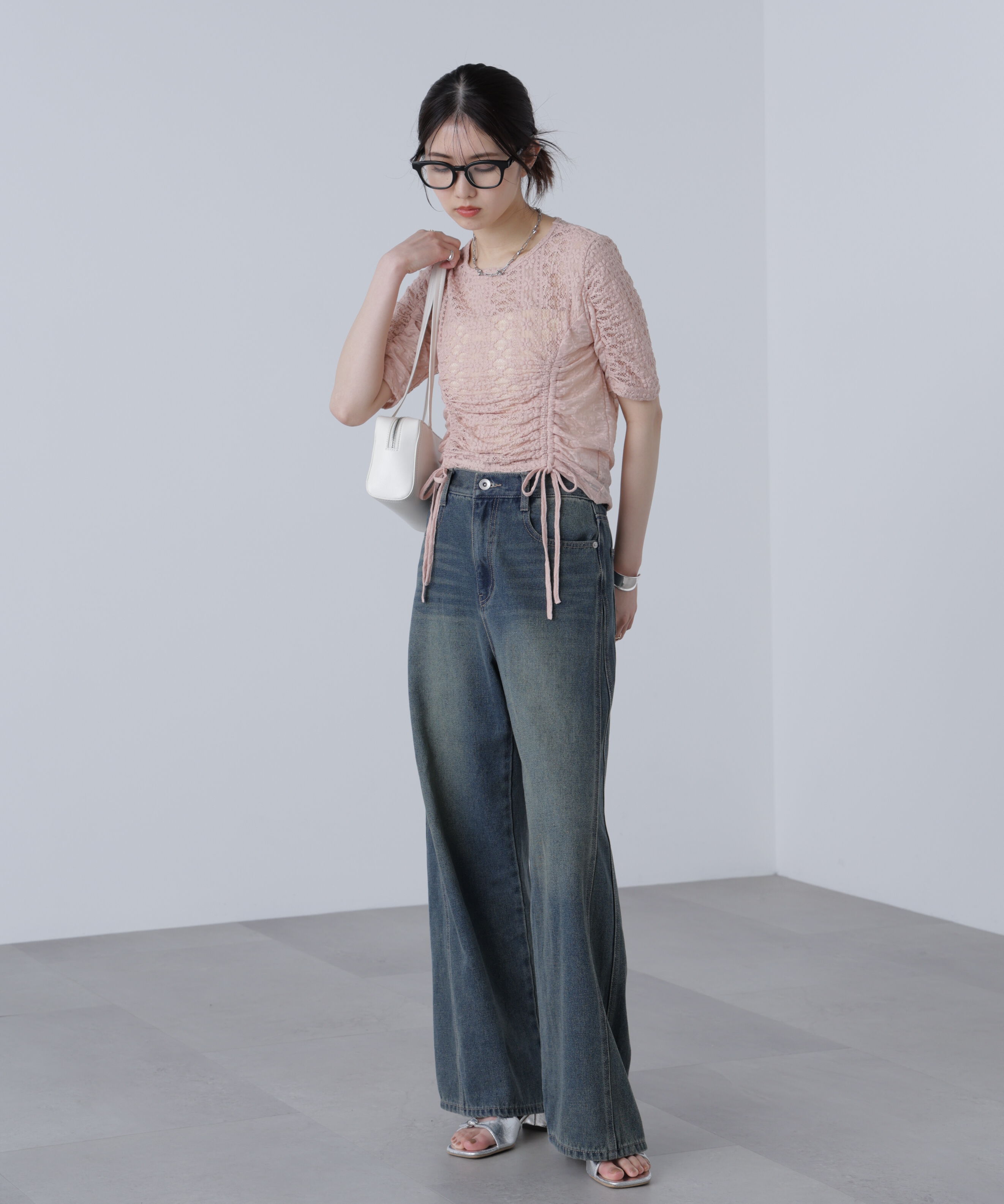  「ストレッチレースドロストトップス」|シャツ・ブラウス|