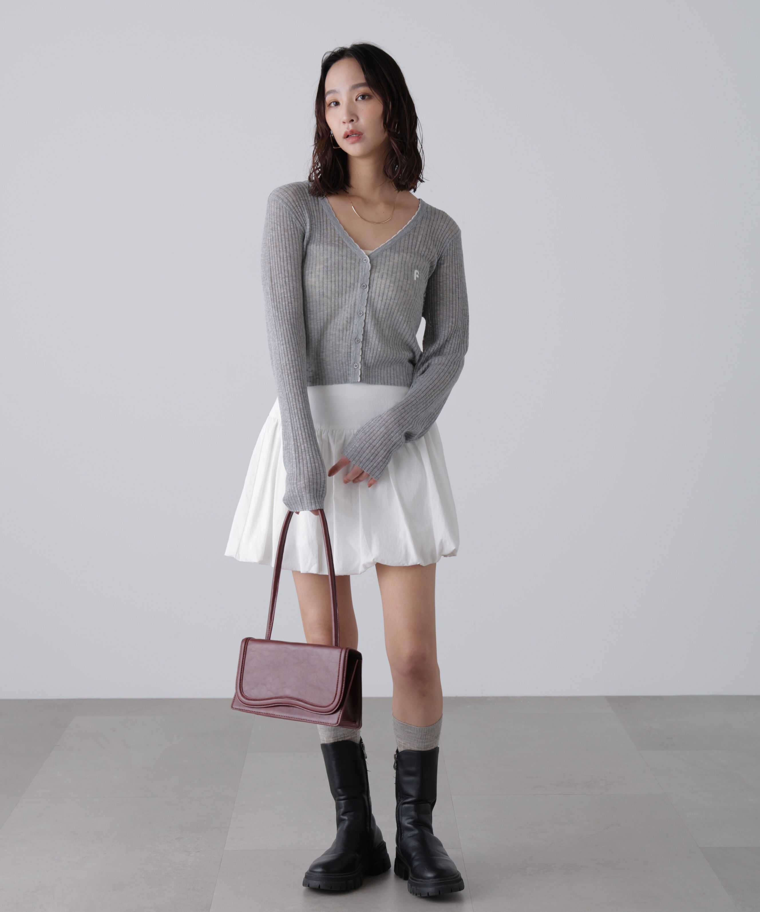  「配色ラインスカラップシアーリブカーディガン」|ニット・セーター|