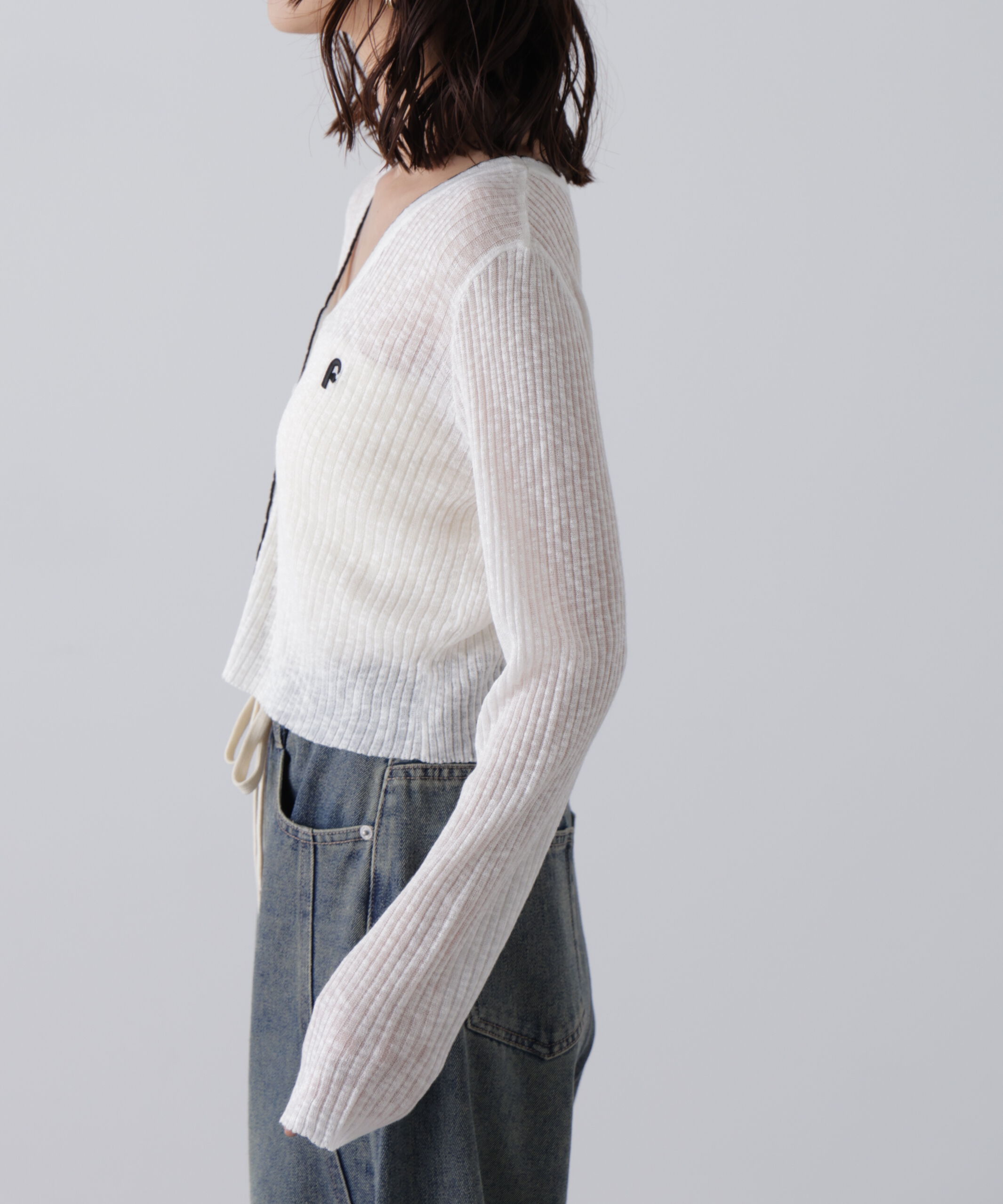  「配色ラインスカラップシアーリブカーディガン」|ニット・セーター|