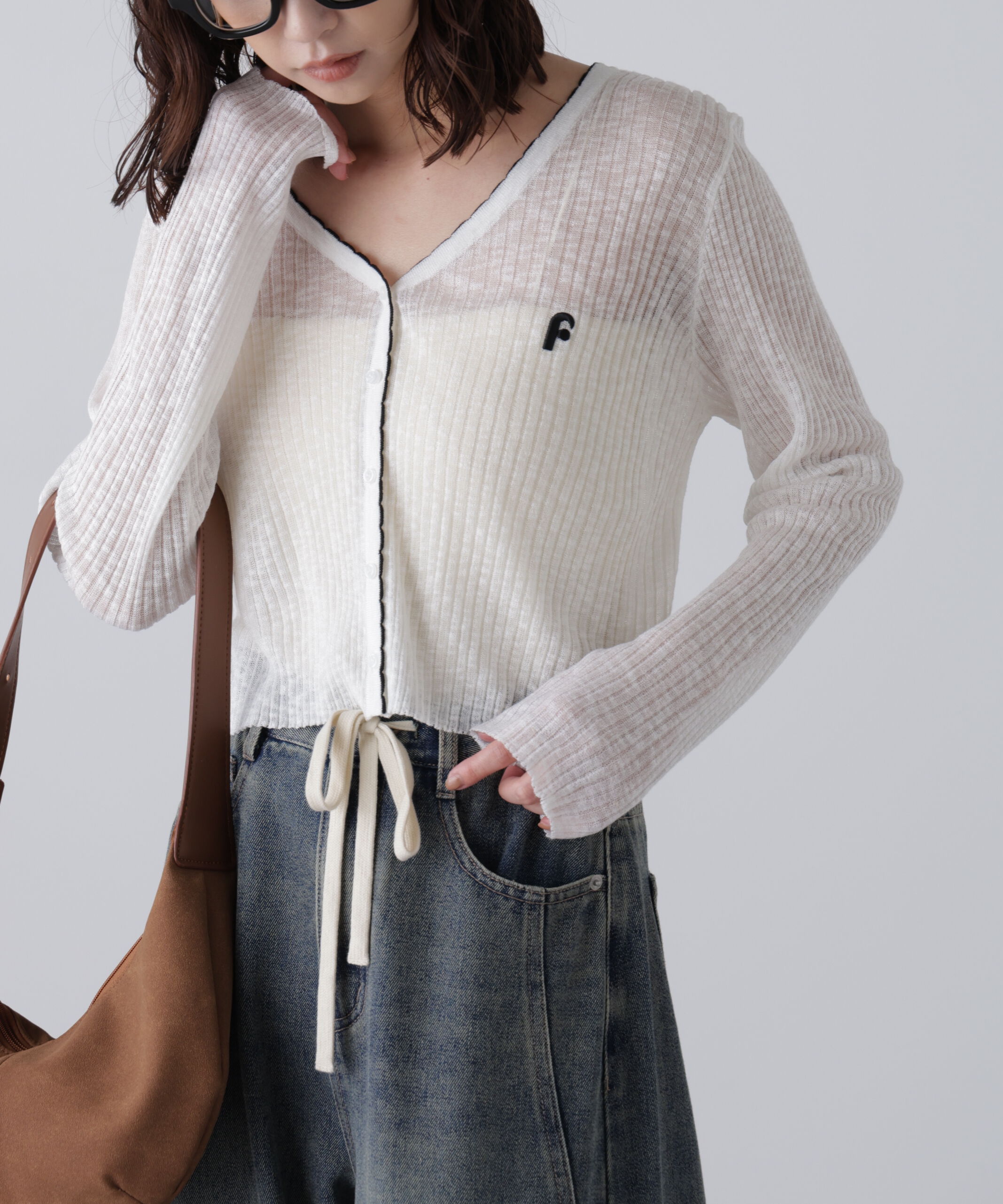  「配色ラインスカラップシアーリブカーディガン」|ニット・セーター|