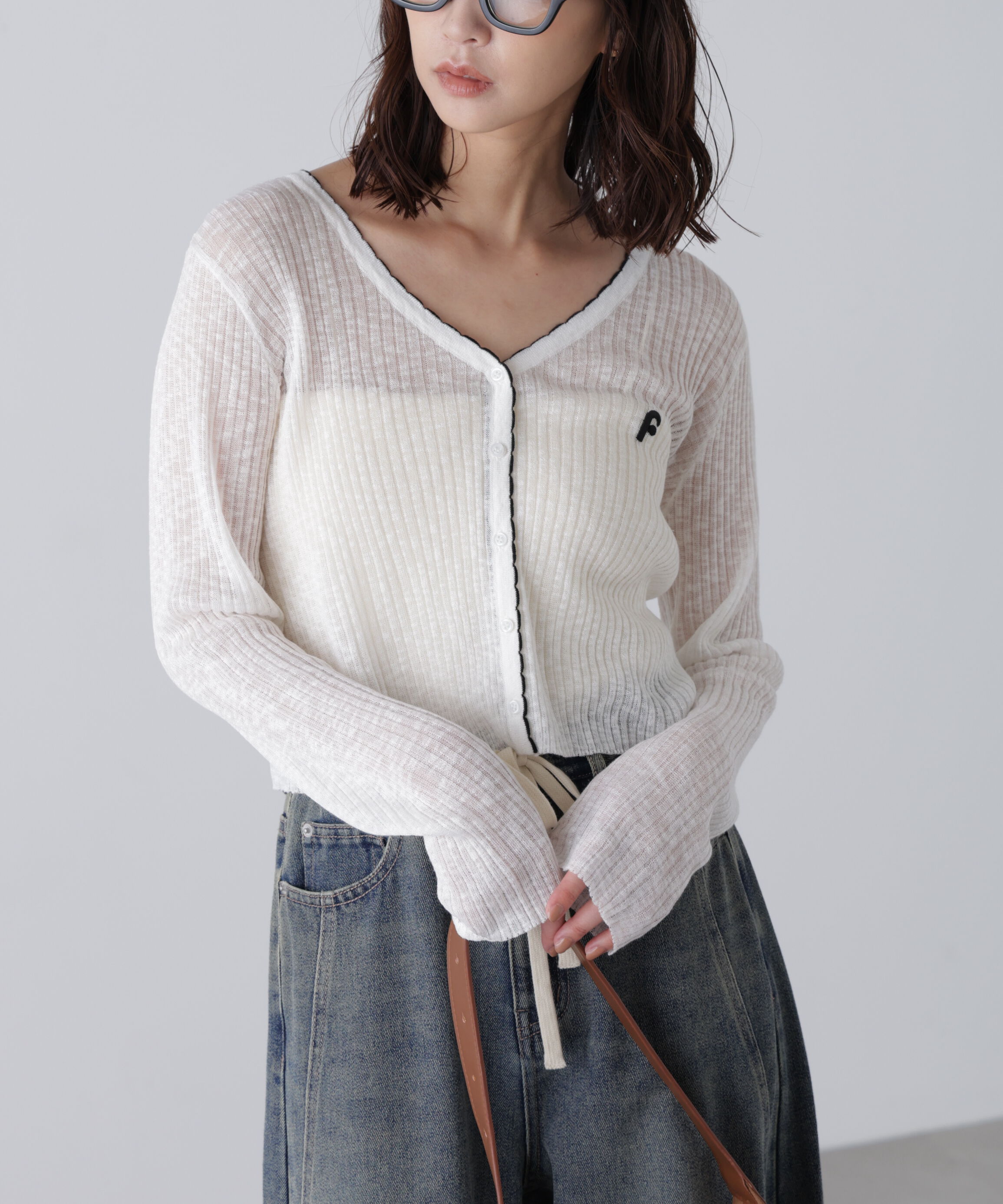  「配色ラインスカラップシアーリブカーディガン」|ニット・セーター|