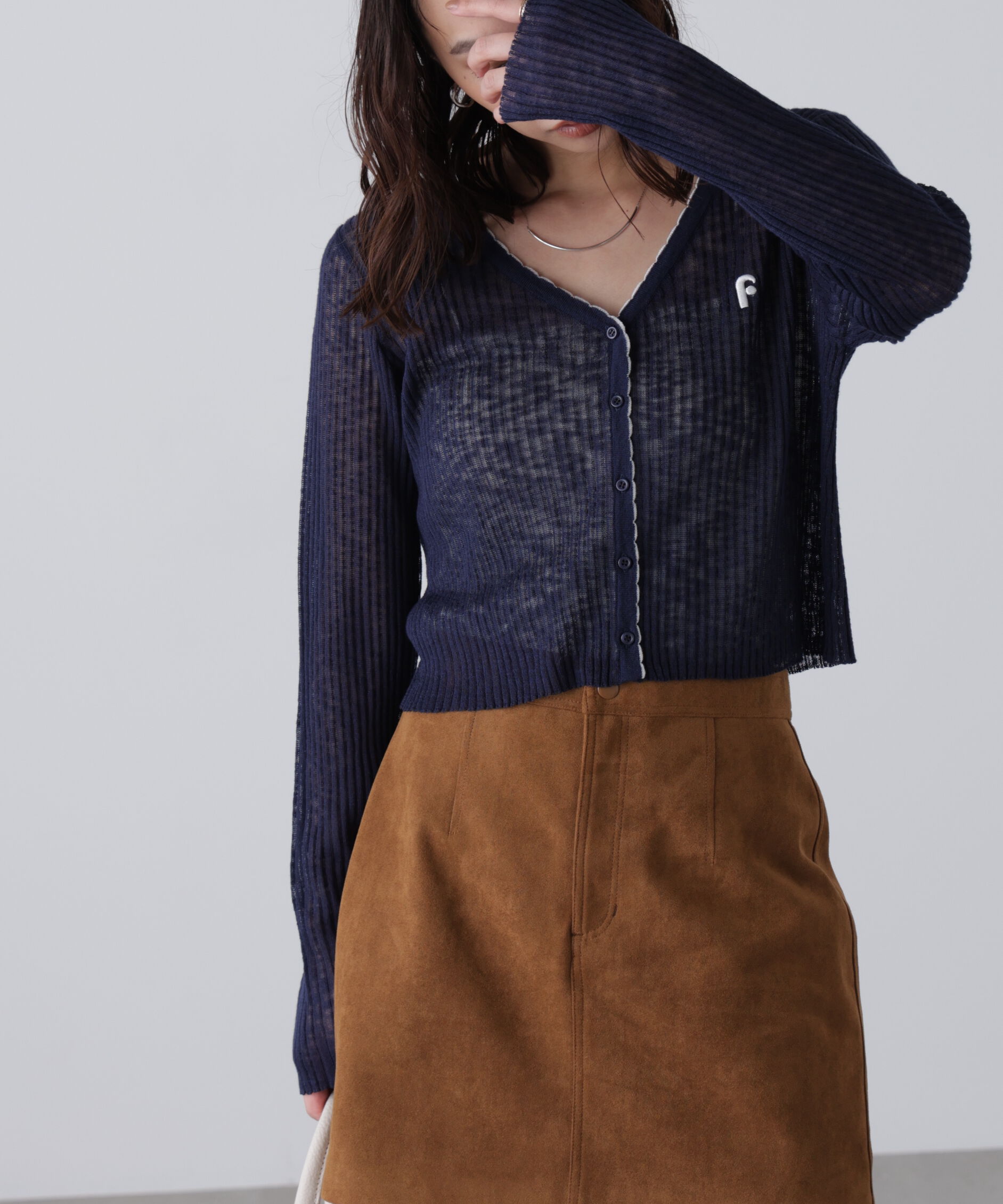  「配色ラインスカラップシアーリブカーディガン」|ニット・セーター|