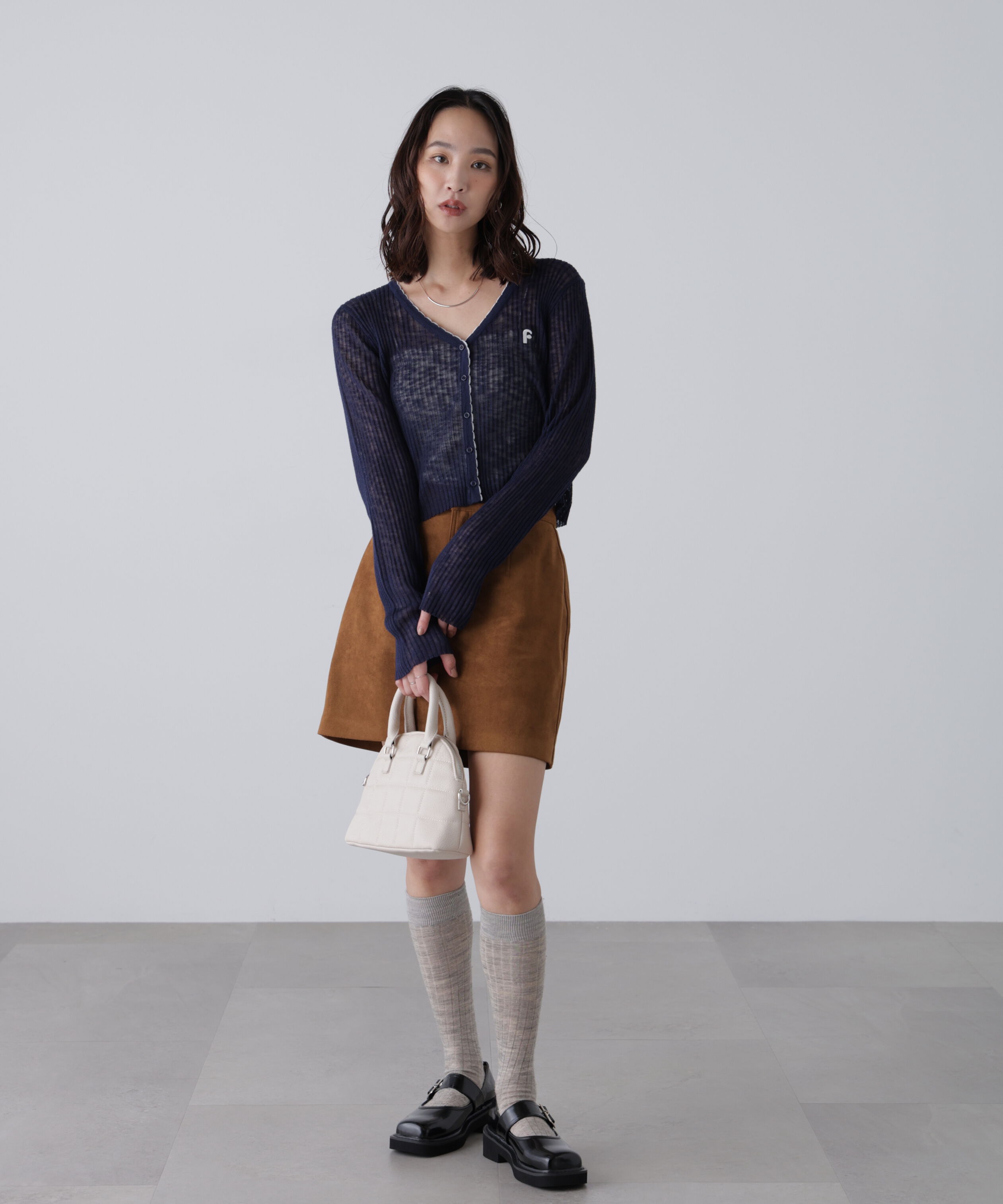  「配色ラインスカラップシアーリブカーディガン」|ニット・セーター|