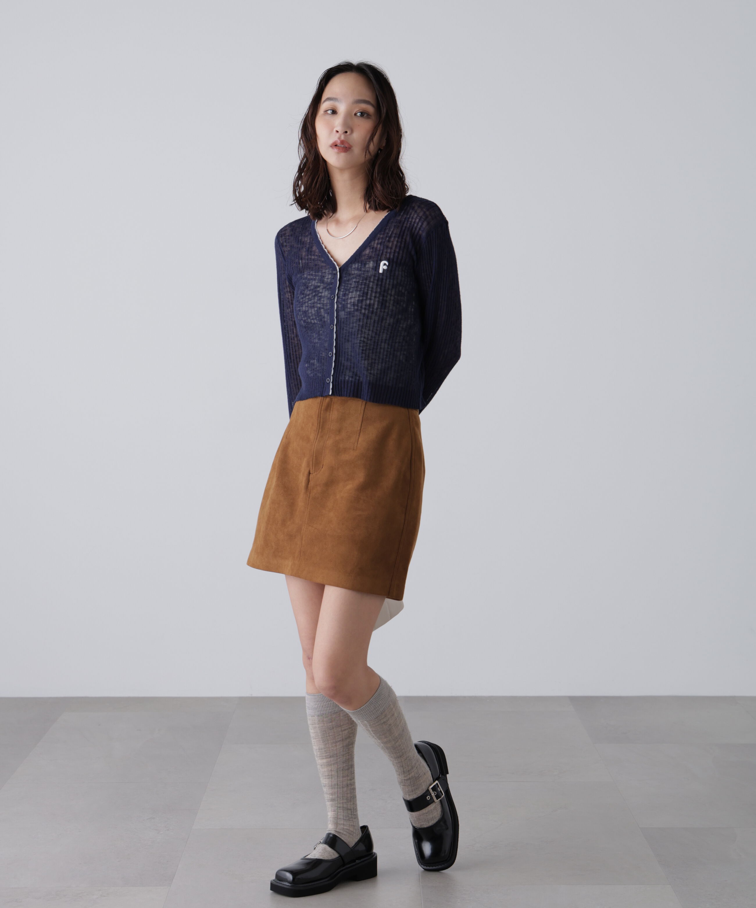  「配色ラインスカラップシアーリブカーディガン」|ニット・セーター|